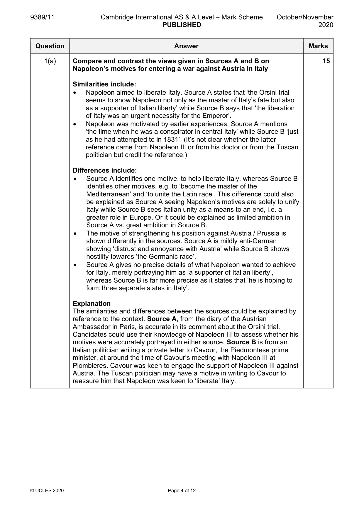 Mark scheme, page 4 of 12
