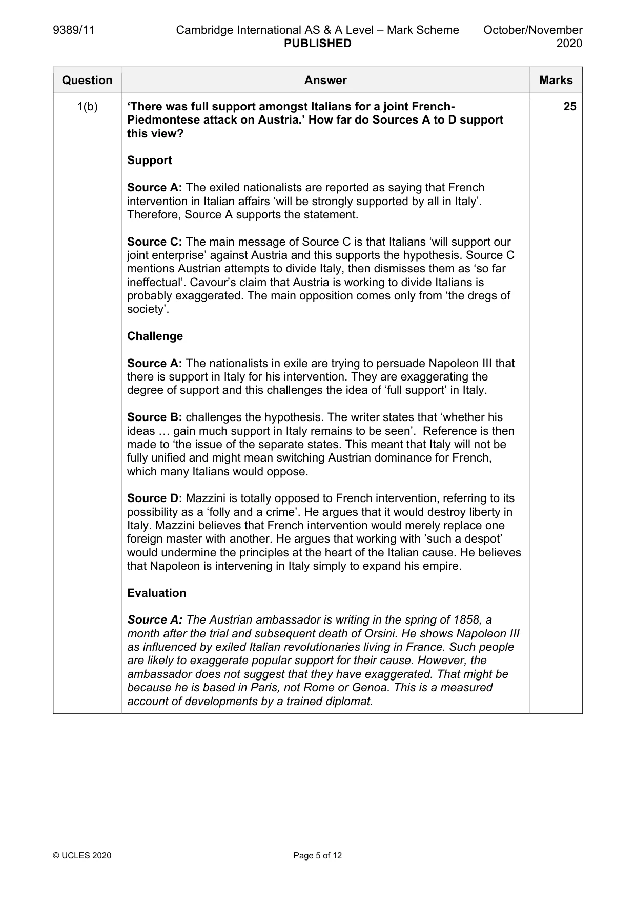 Mark scheme, page 5 of 12