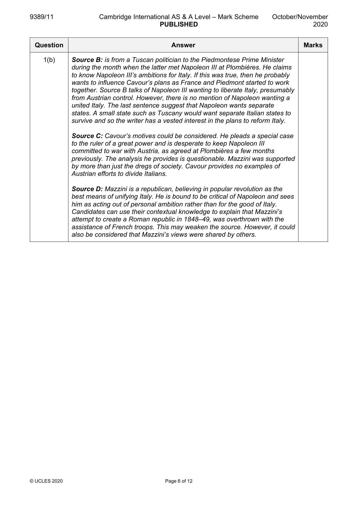 Mark scheme, page 6 of 12