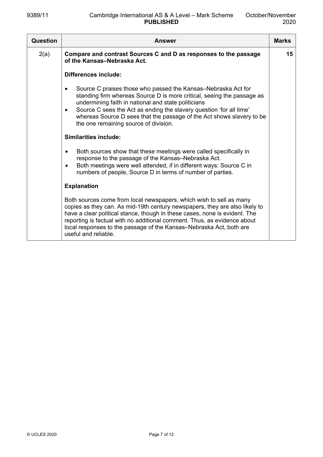 Mark scheme, page 7 of 12