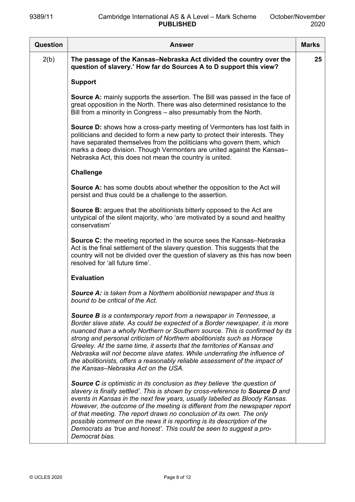 Mark scheme, page 8 of 12