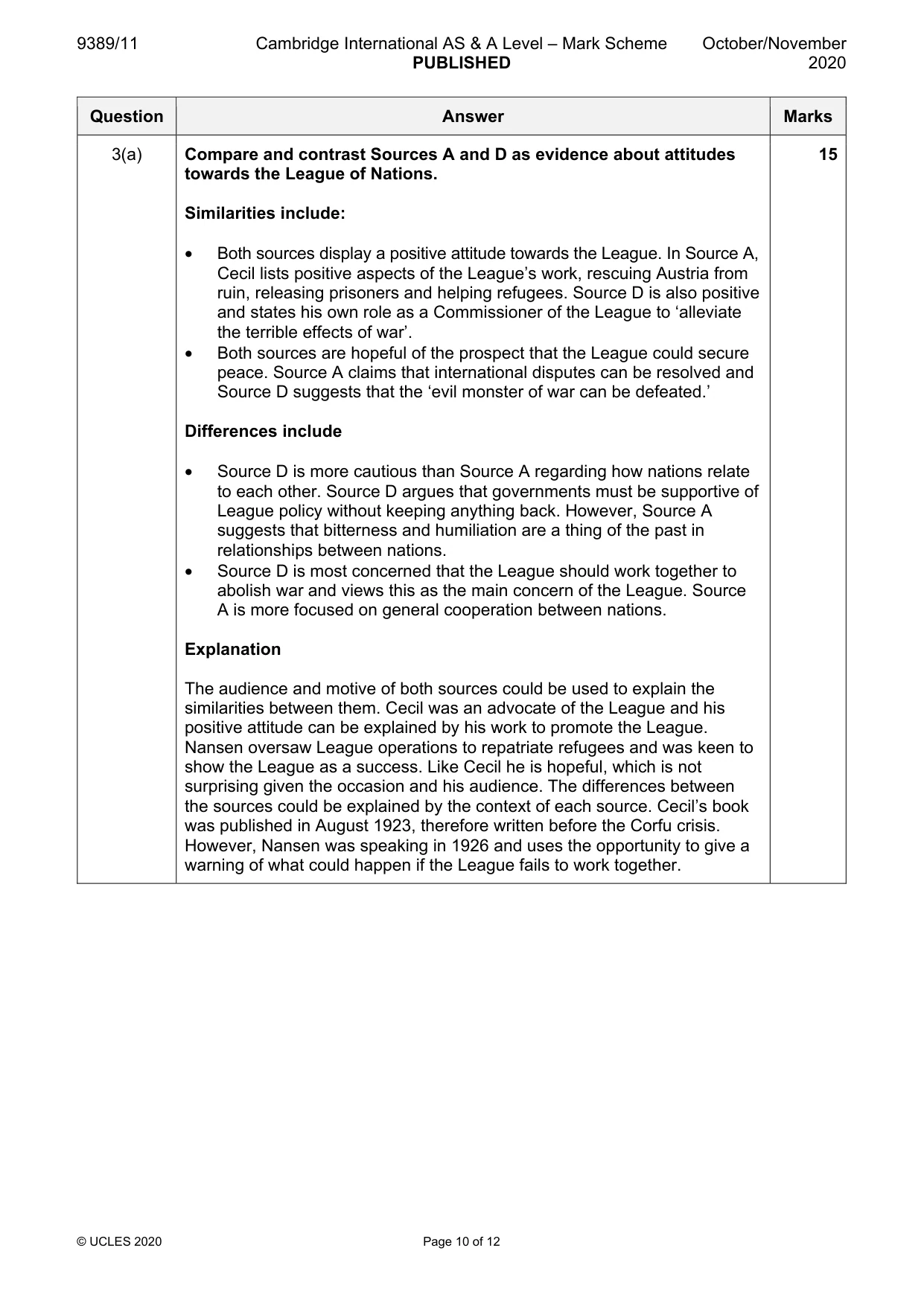 Mark scheme, page 10 of 12