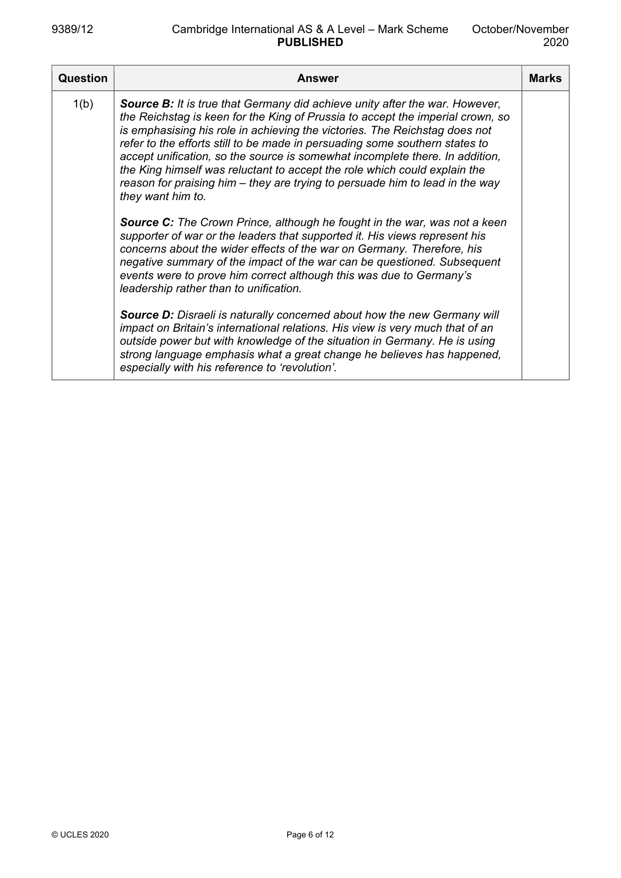 Mark scheme, page 6 of 12