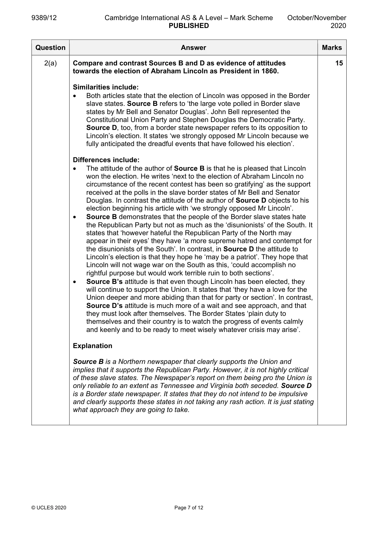 Mark scheme, page 7 of 12