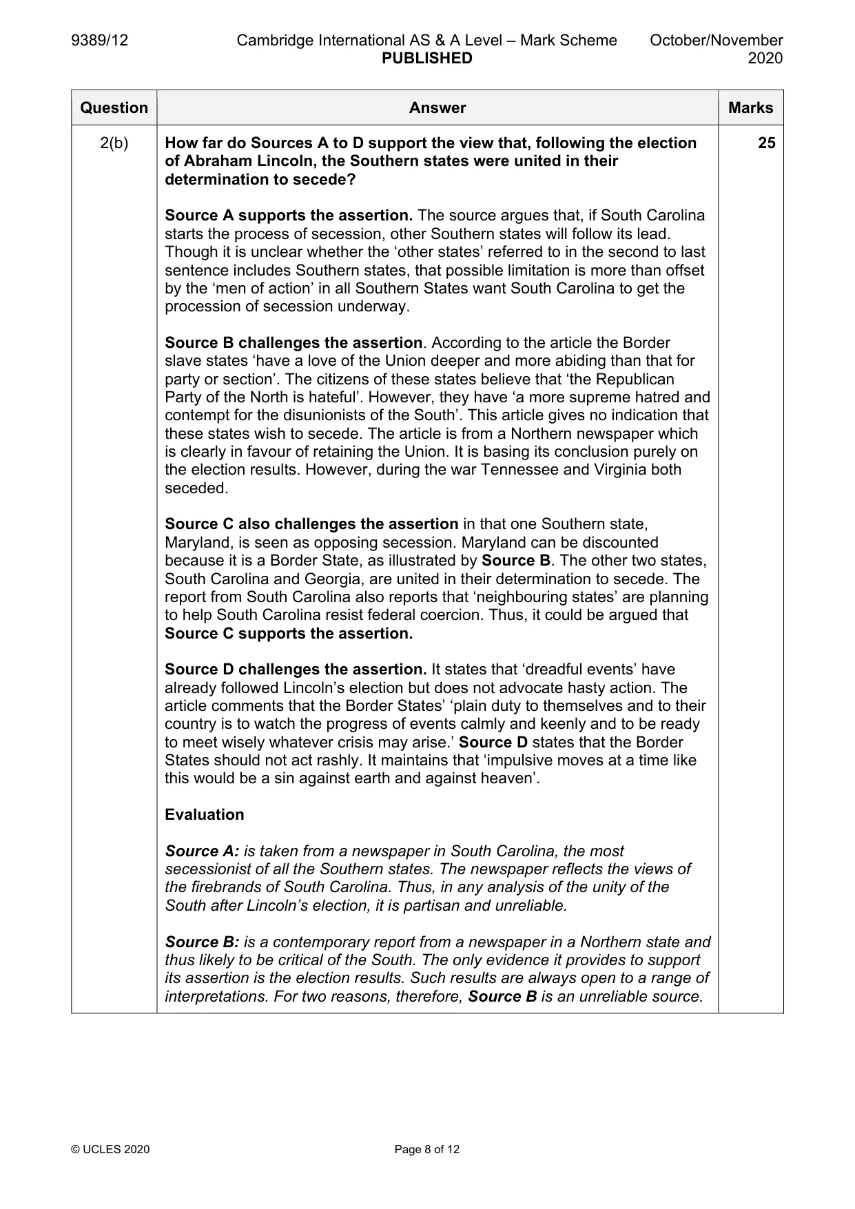 Mark scheme, page 8 of 12