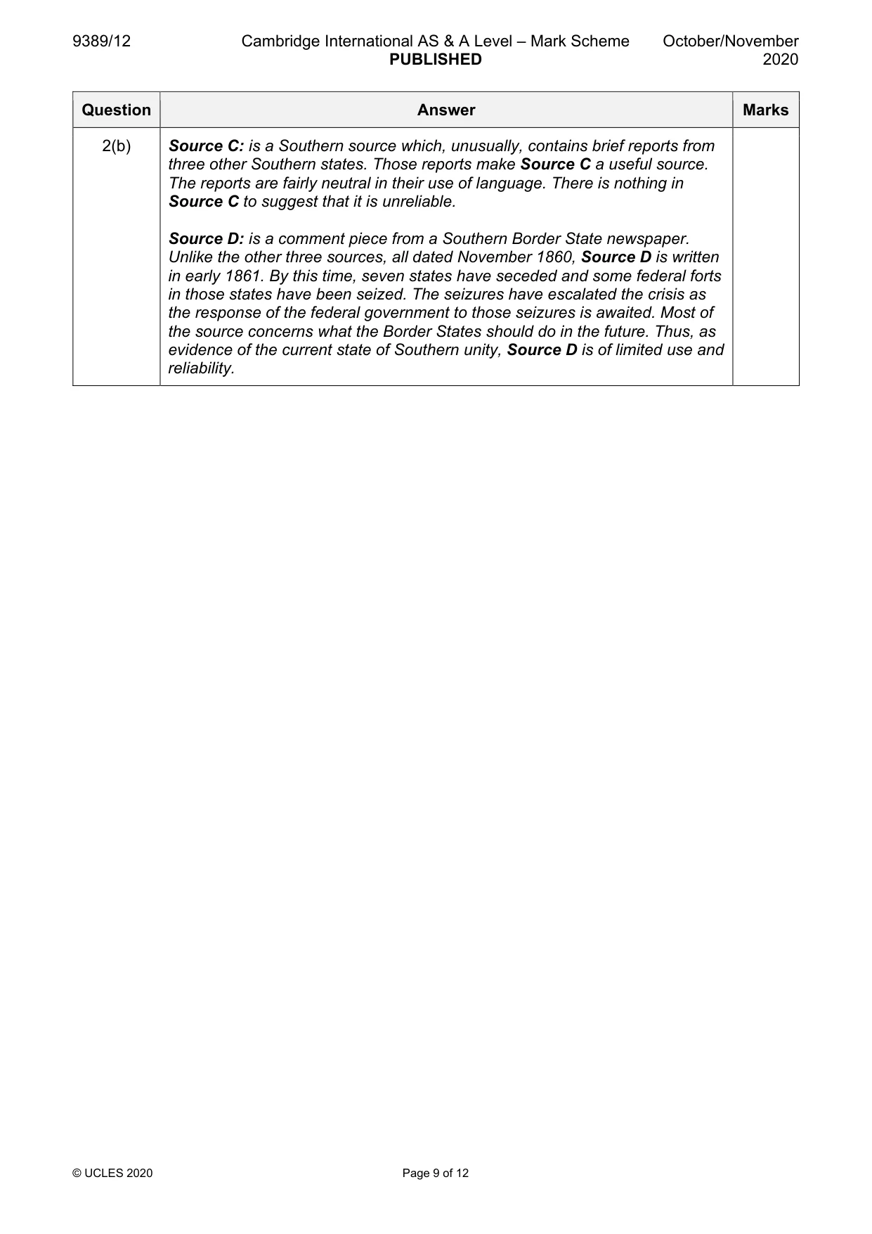Mark scheme, page 9 of 12