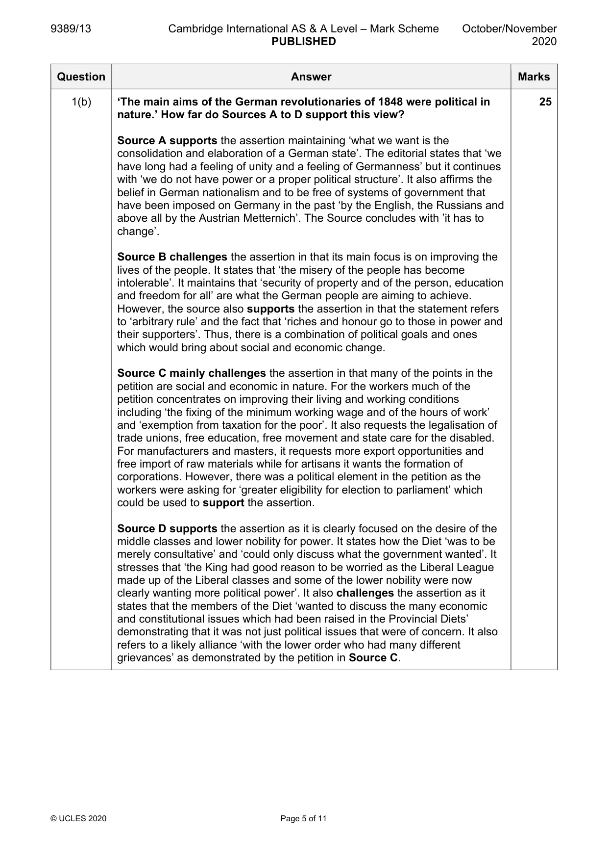 Mark scheme, page 5 of 11