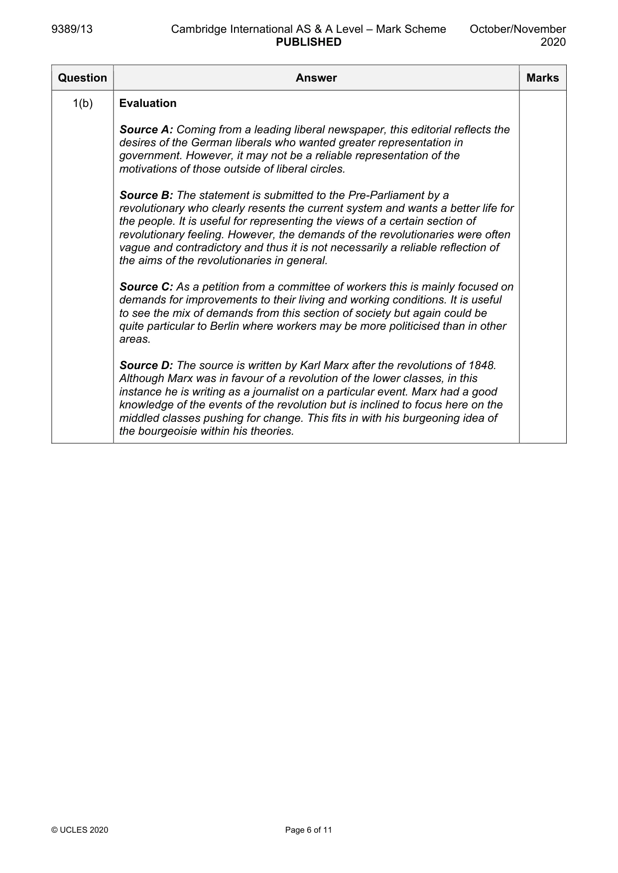 Mark scheme, page 6 of 11