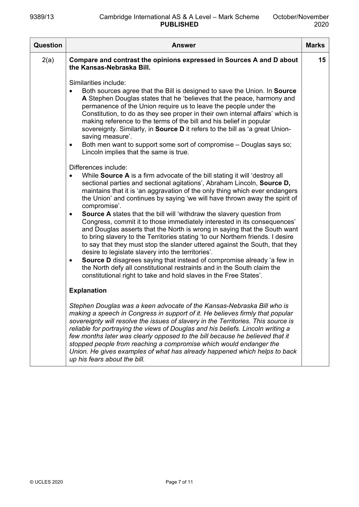 Mark scheme, page 7 of 11