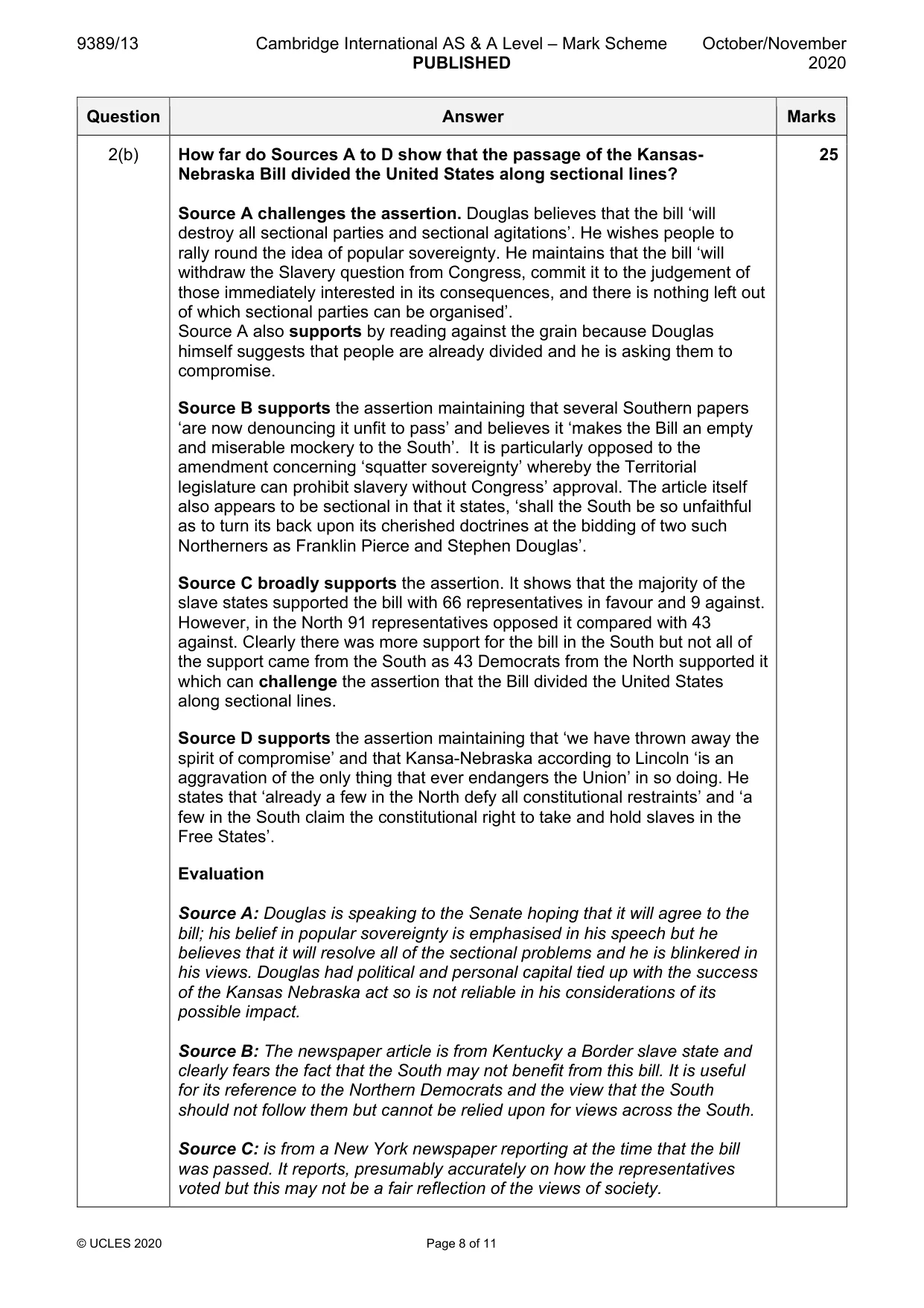 Mark scheme, page 8 of 11