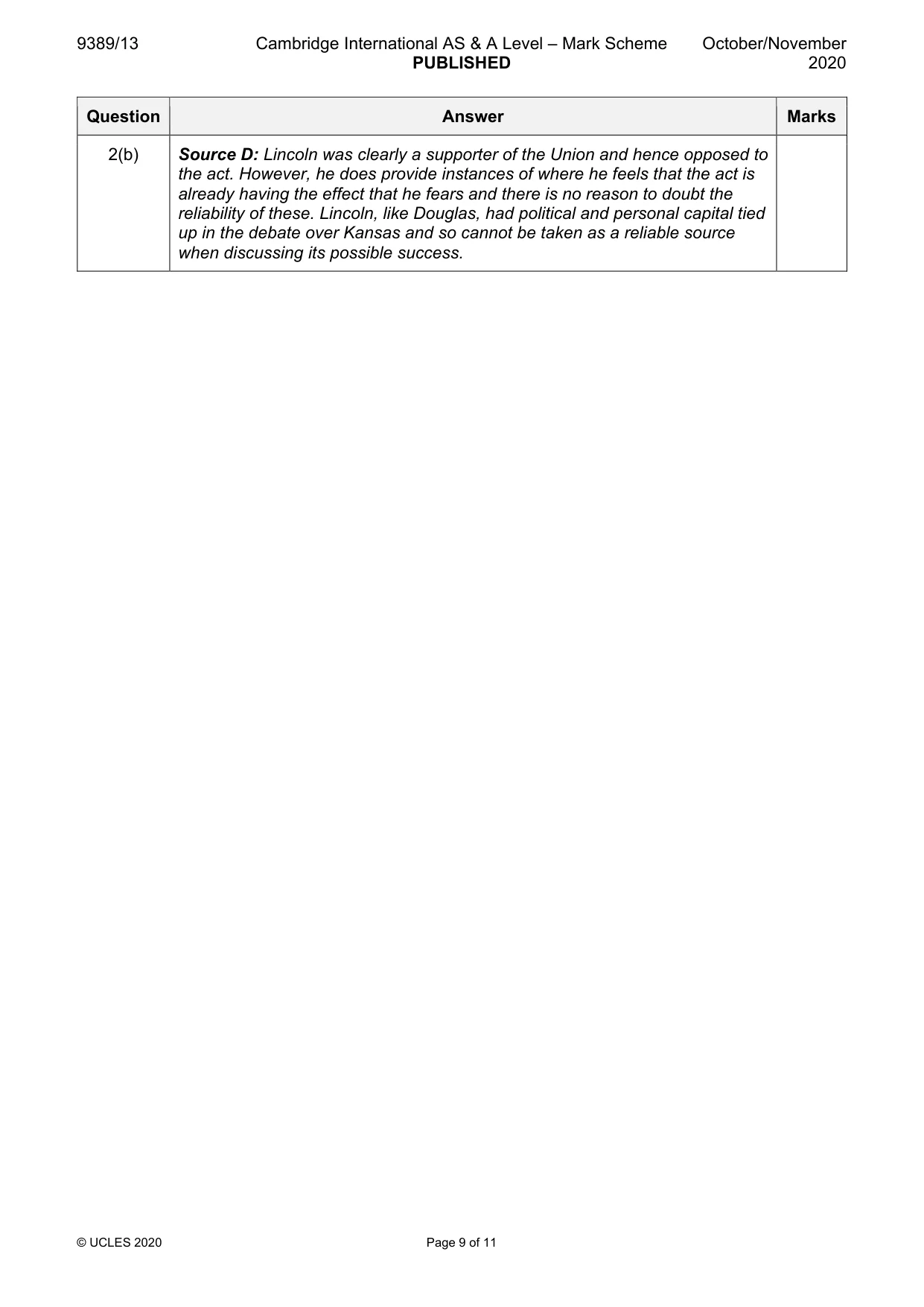 Mark scheme, page 9 of 11