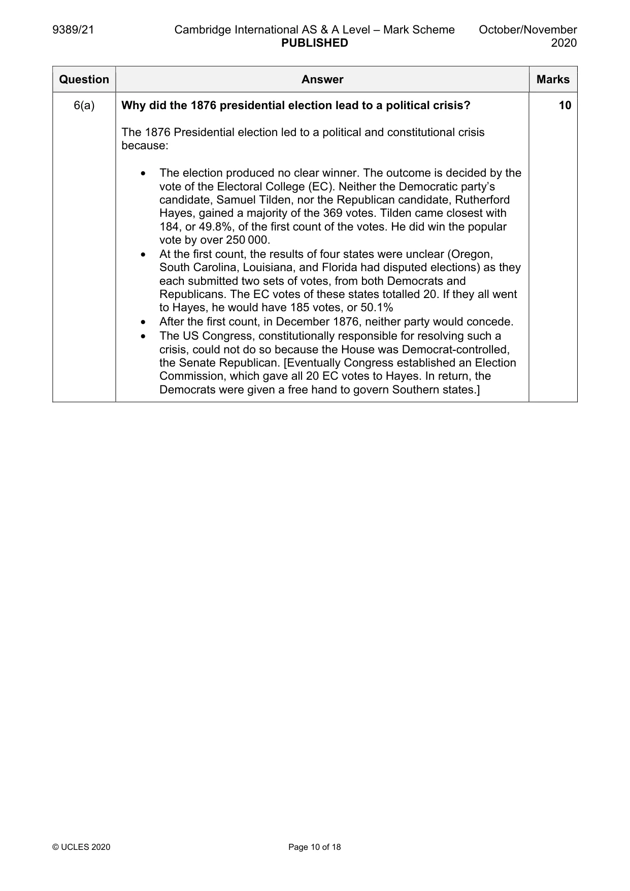 Mark scheme, page 10 of 18