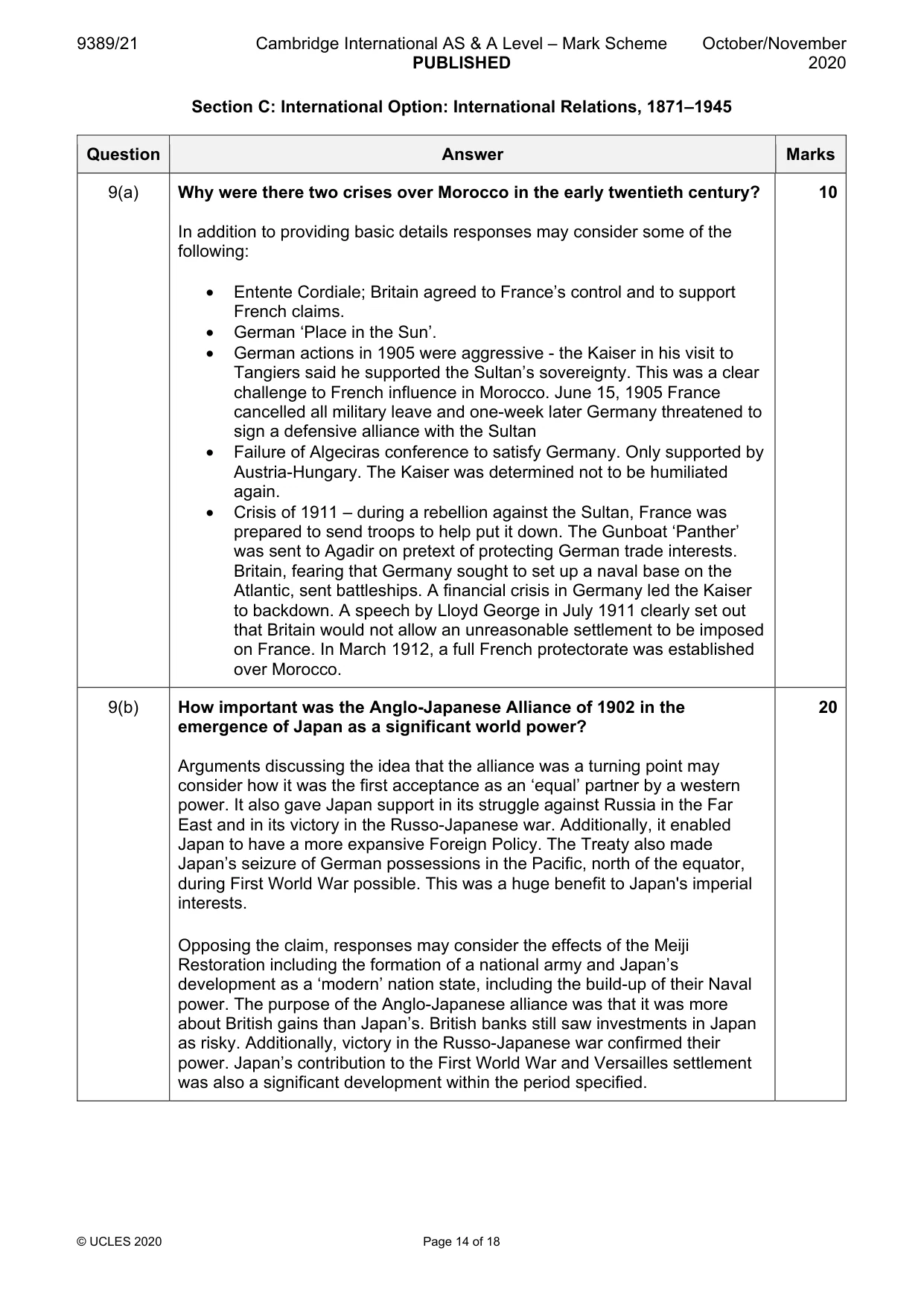 Mark scheme, page 14 of 18