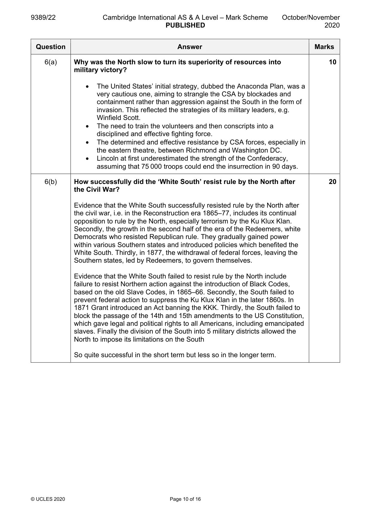 Mark scheme, page 10 of 16
