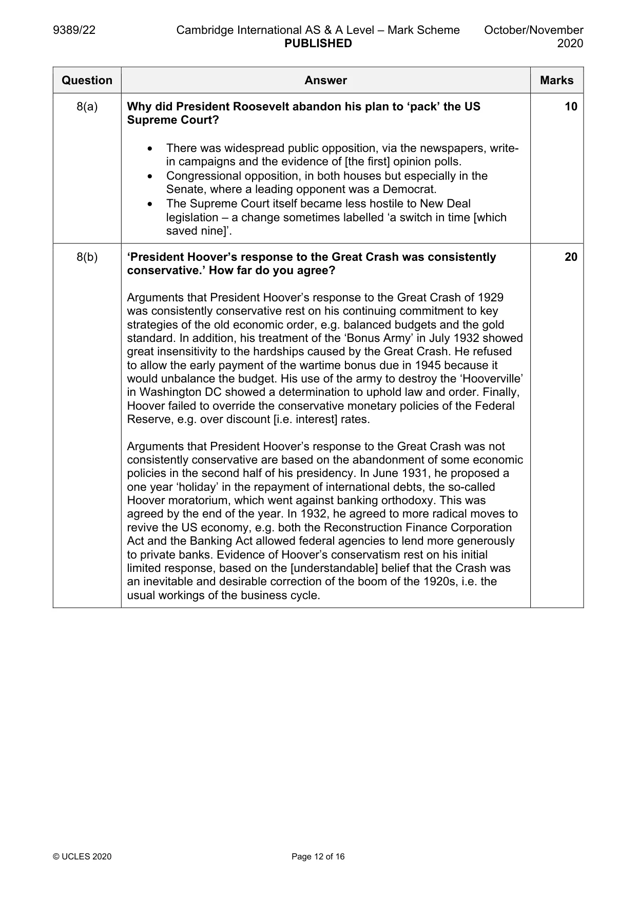 Mark scheme, page 12 of 16