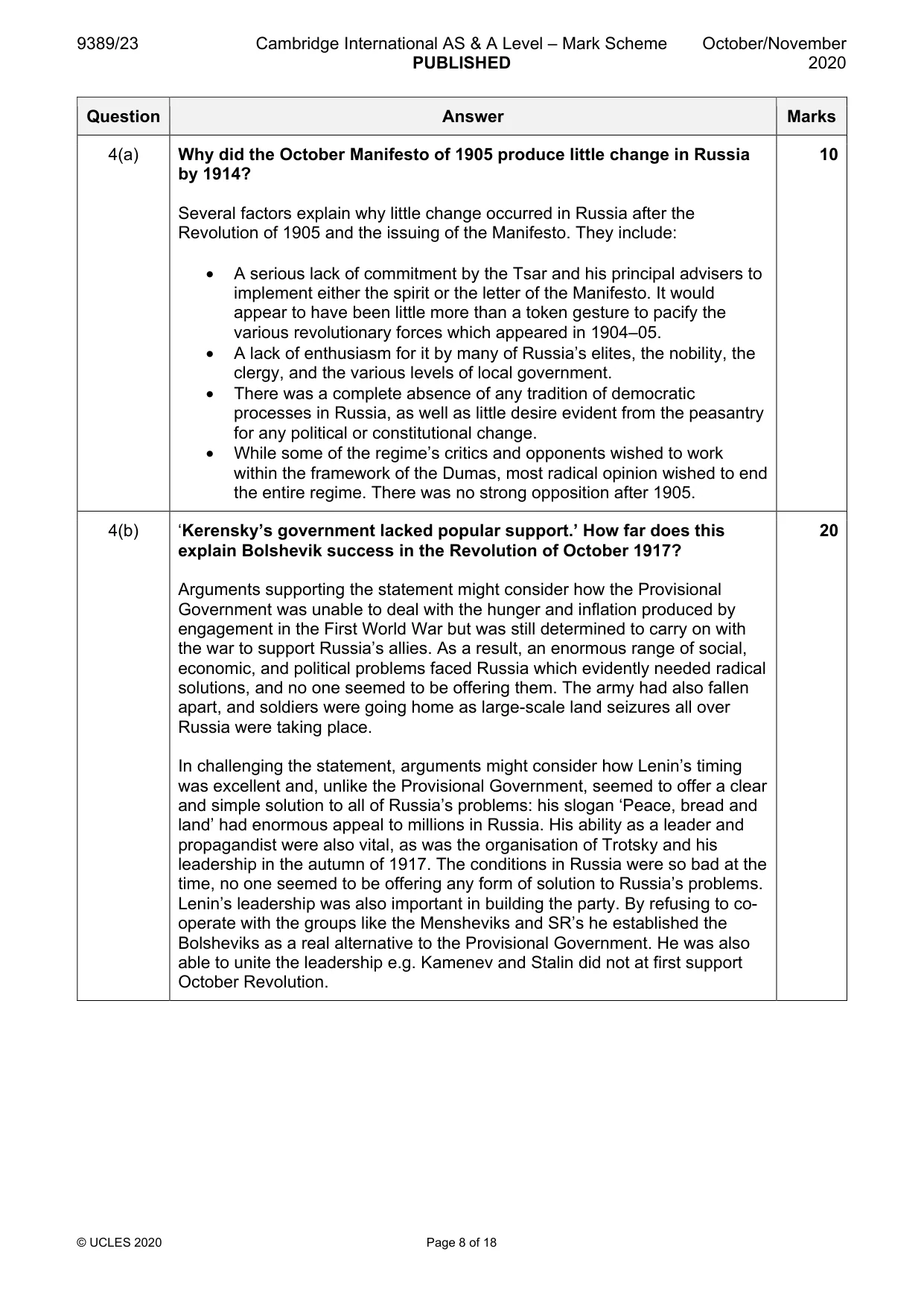 Mark scheme, page 8 of 18