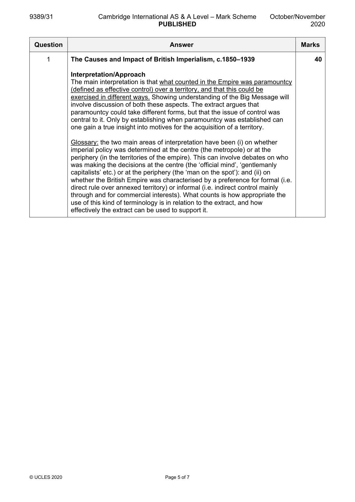 Mark scheme, page 5 of 7