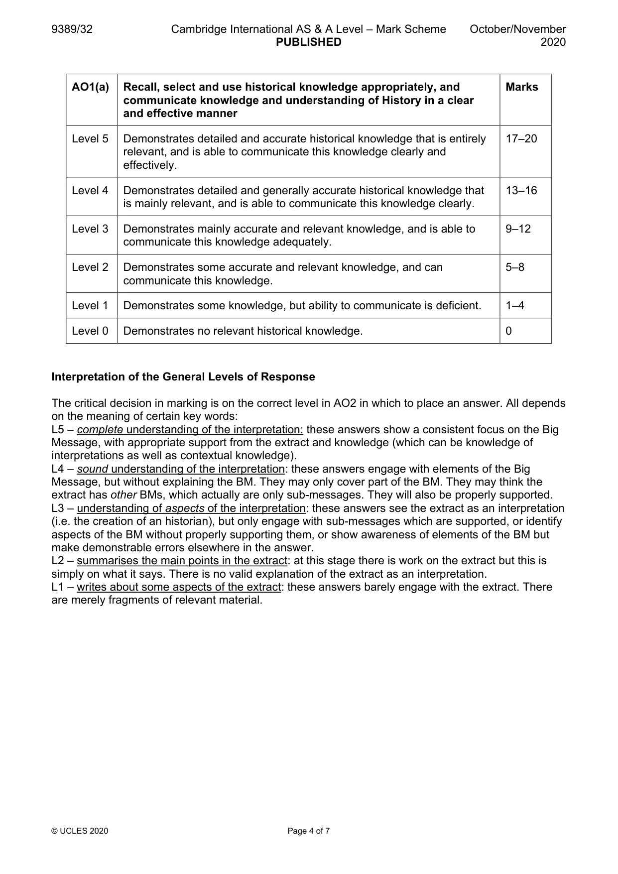 Mark scheme, page 4 of 7