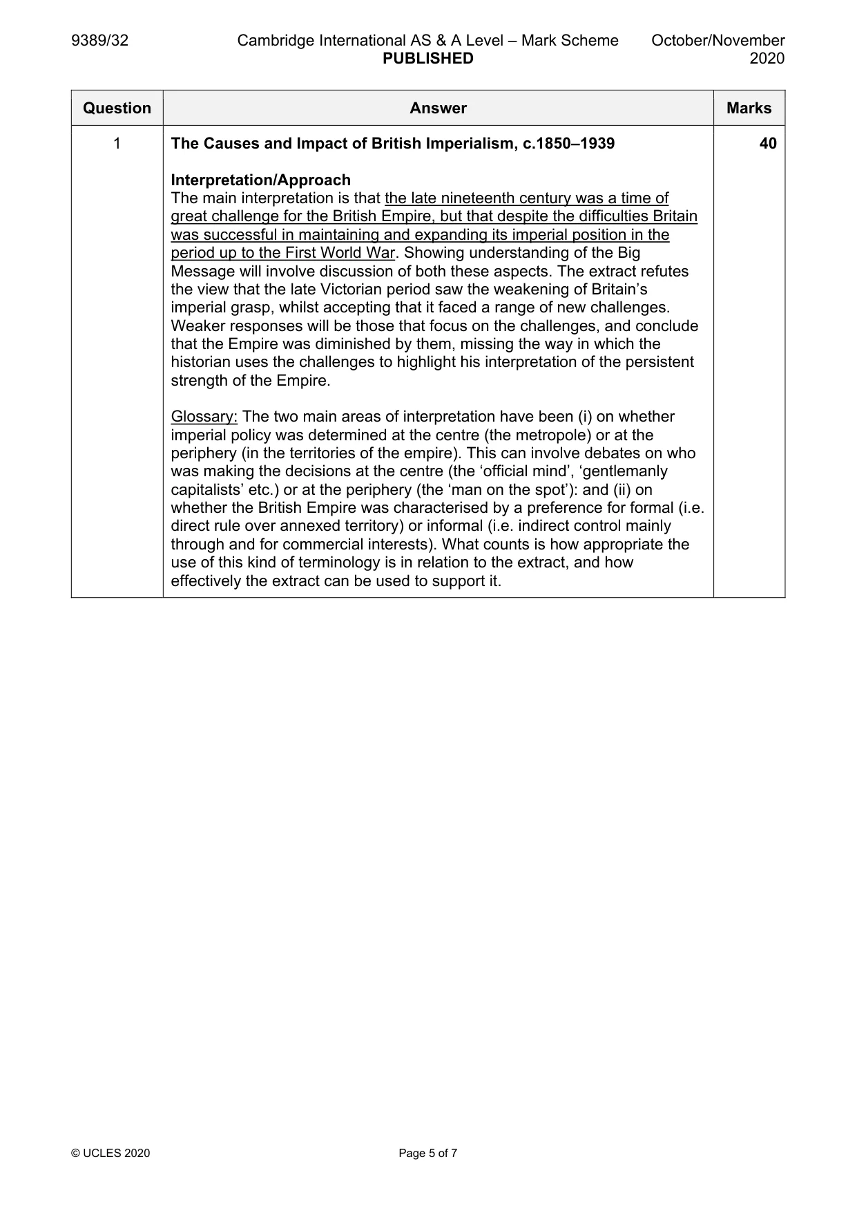 Mark scheme, page 5 of 7