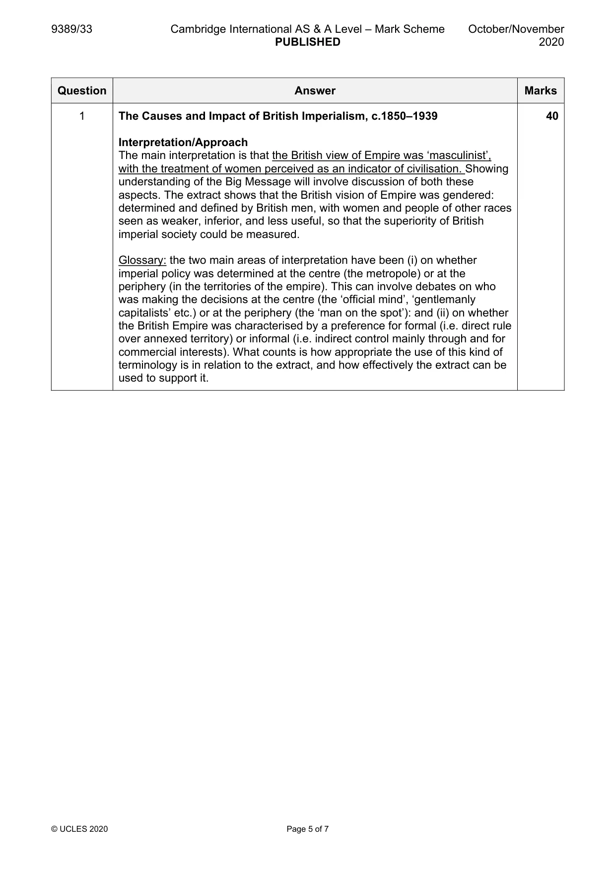 Mark scheme, page 5 of 7