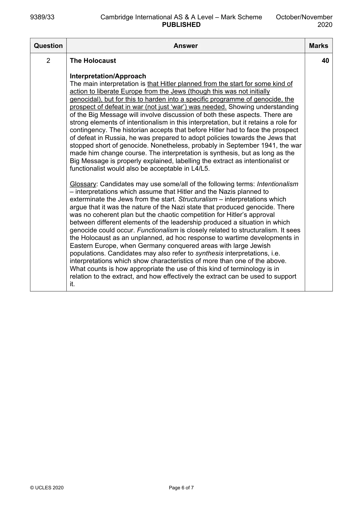 Mark scheme, page 6 of 7