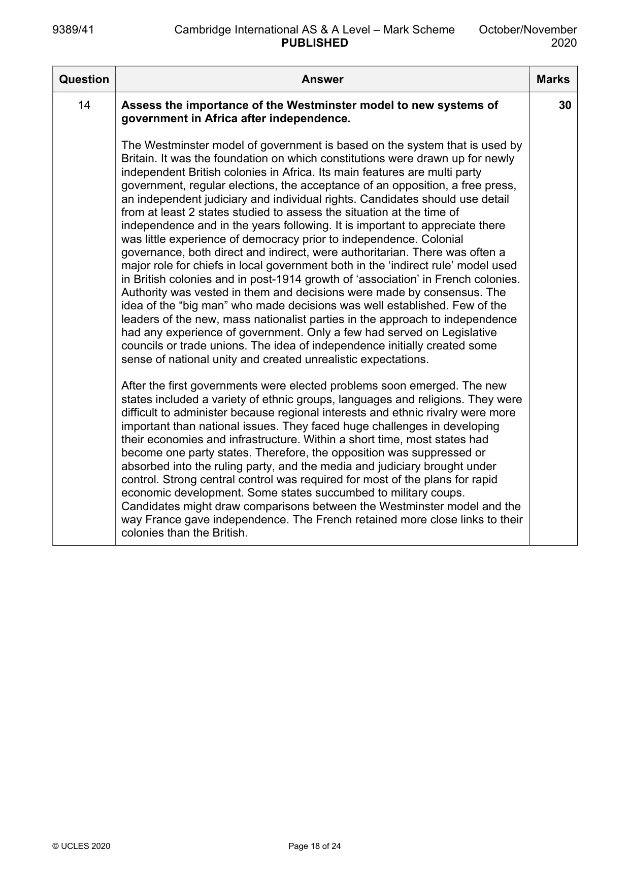 Mark scheme, page 18 of 24
