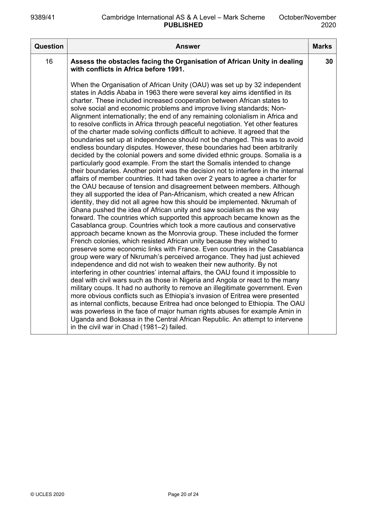 Mark scheme, page 20 of 24