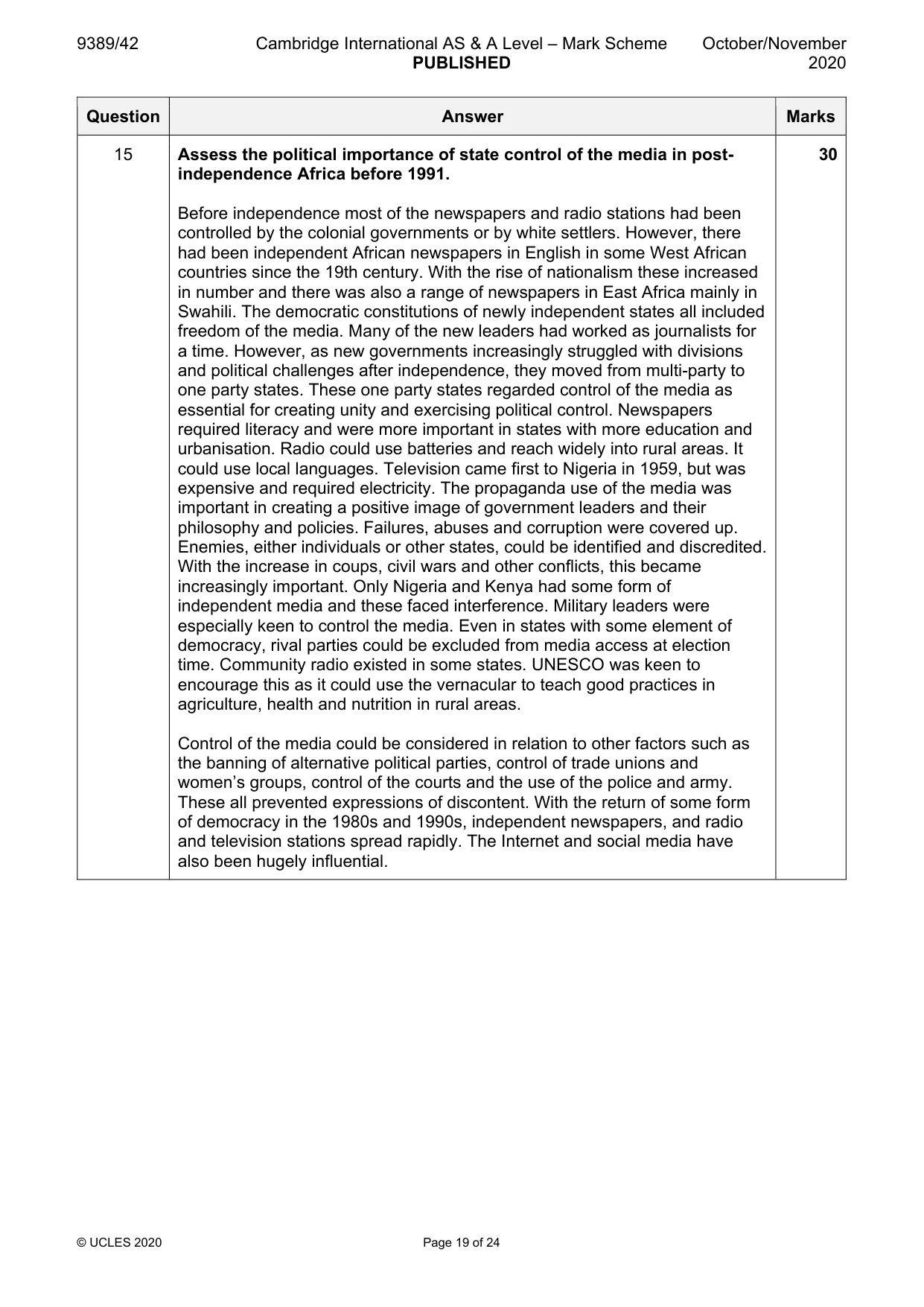 Mark scheme, page 19 of 24
