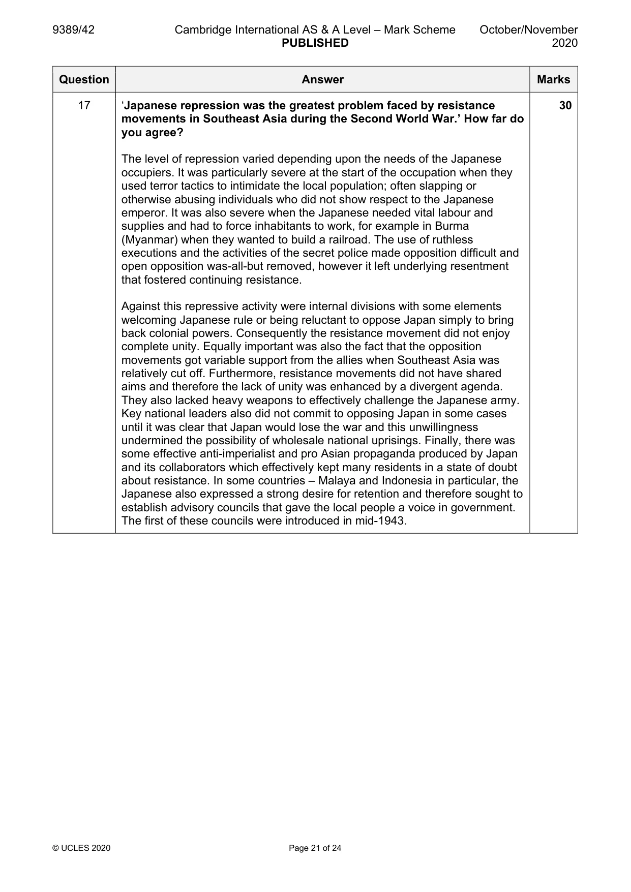 Mark scheme, page 21 of 24