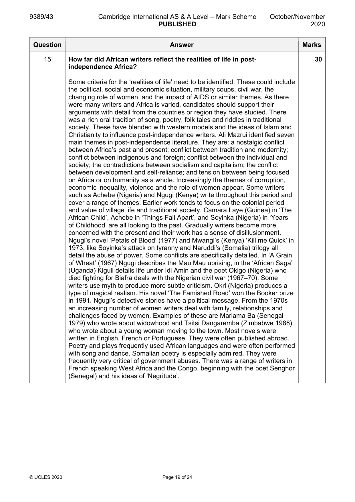 Mark scheme, page 19 of 24