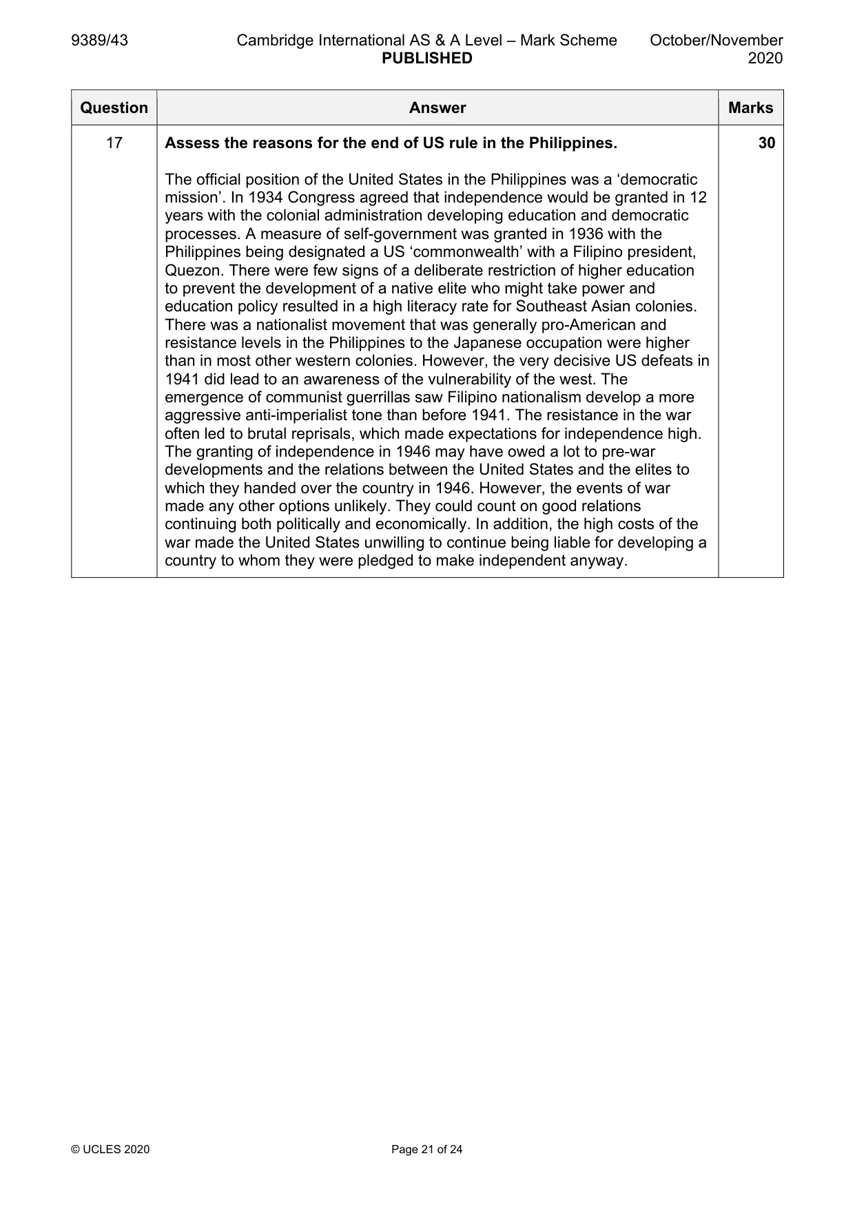 Mark scheme, page 21 of 24
