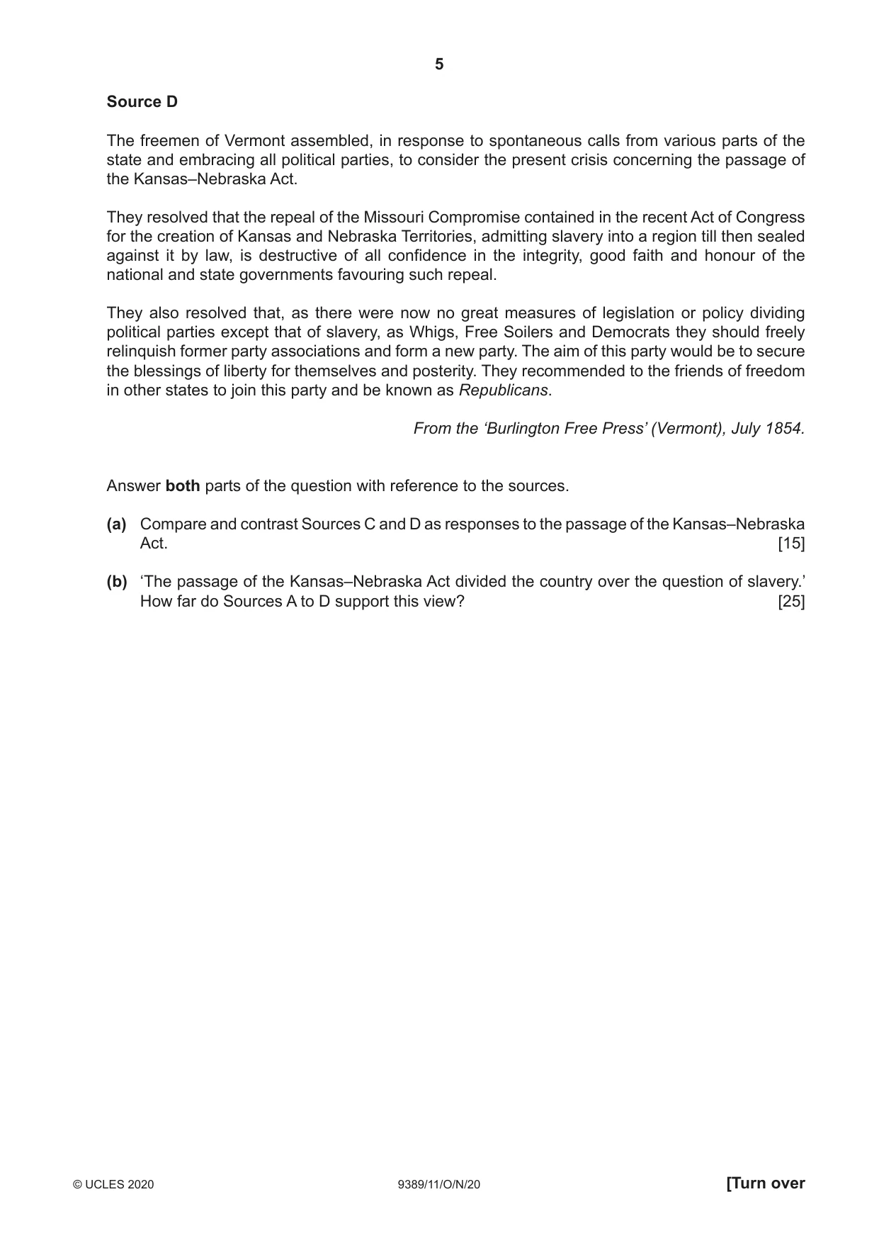 Cambridge A Level History 9389 2020 Oct/Nov Paper 1 · Variant 1 question paper, page 5 of 8