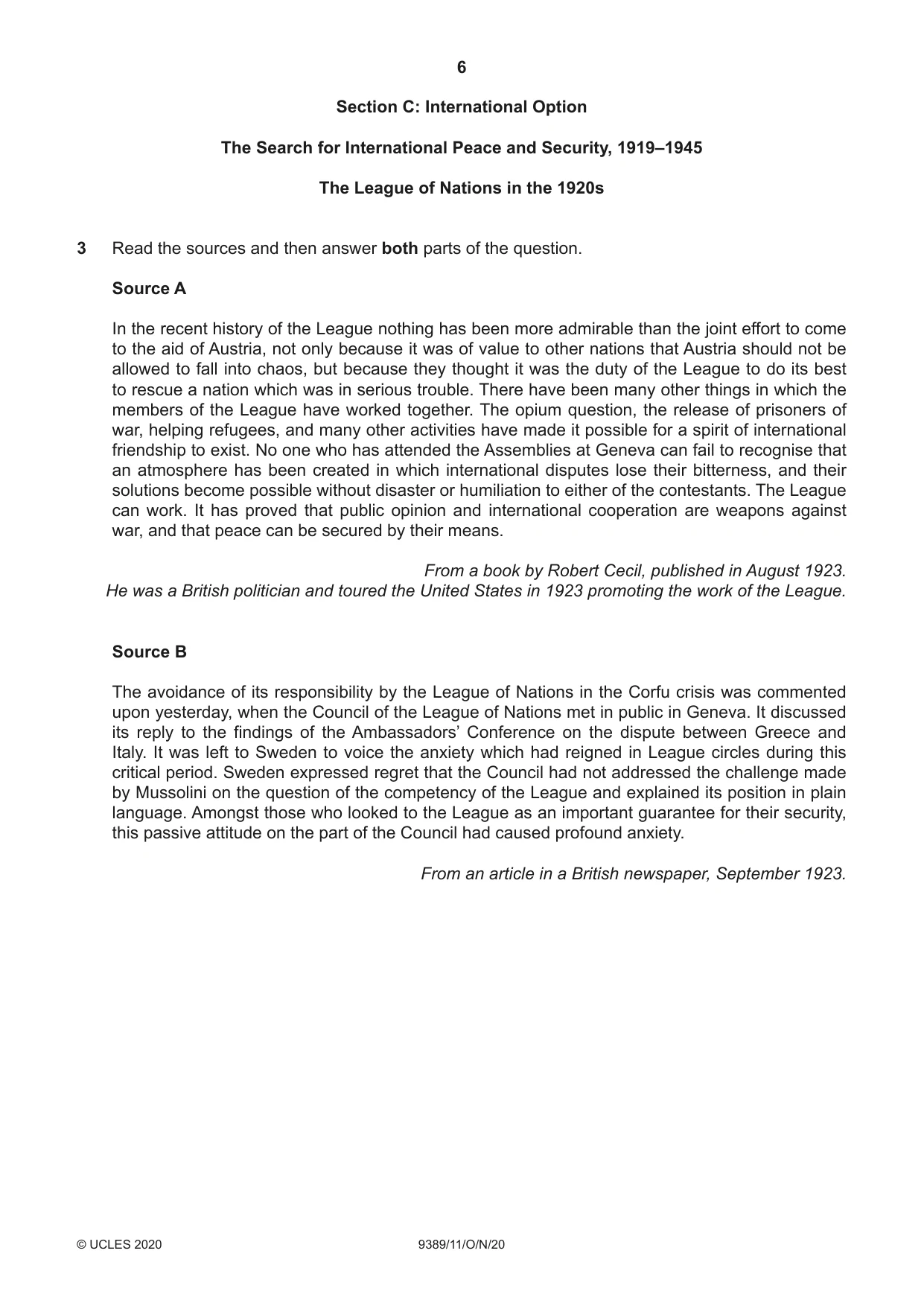 Cambridge A Level History 9389 2020 Oct/Nov Paper 1 · Variant 1 question paper, page 6 of 8