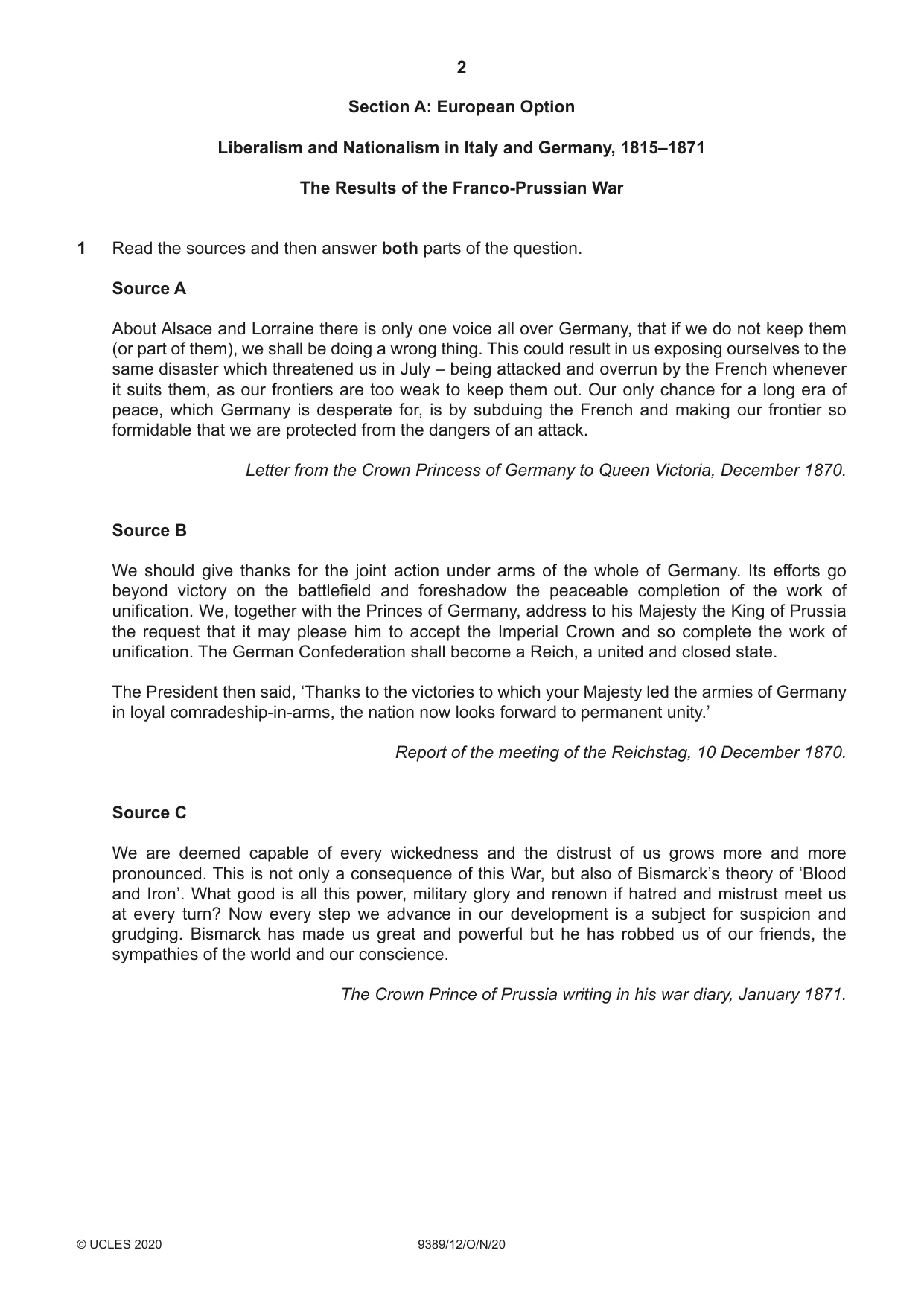 Cambridge A Level History 9389 2020 Oct/Nov Paper 1 · Variant 2 question paper, page 2 of 8