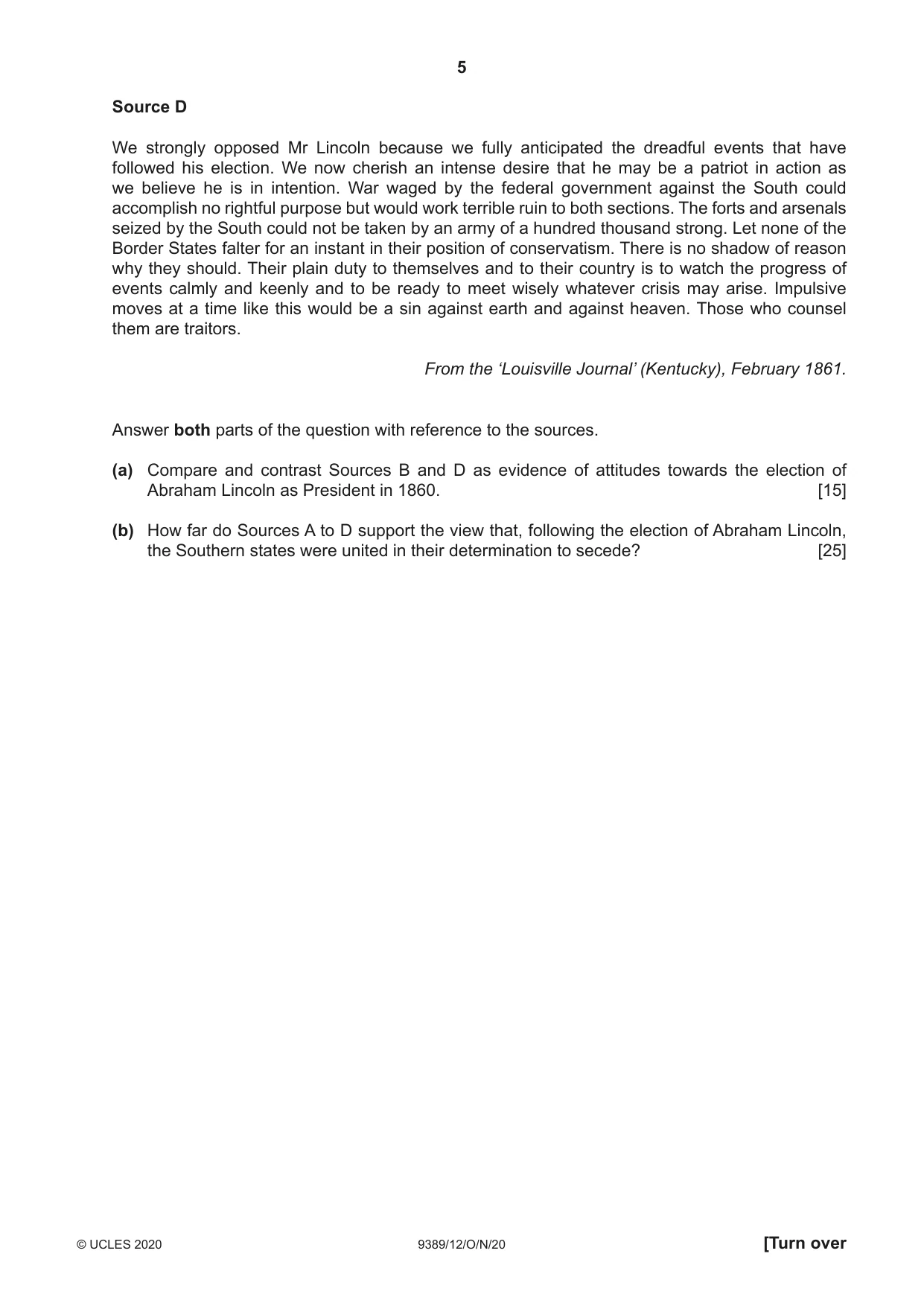 Cambridge A Level History 9389 2020 Oct/Nov Paper 1 · Variant 2 question paper, page 5 of 8