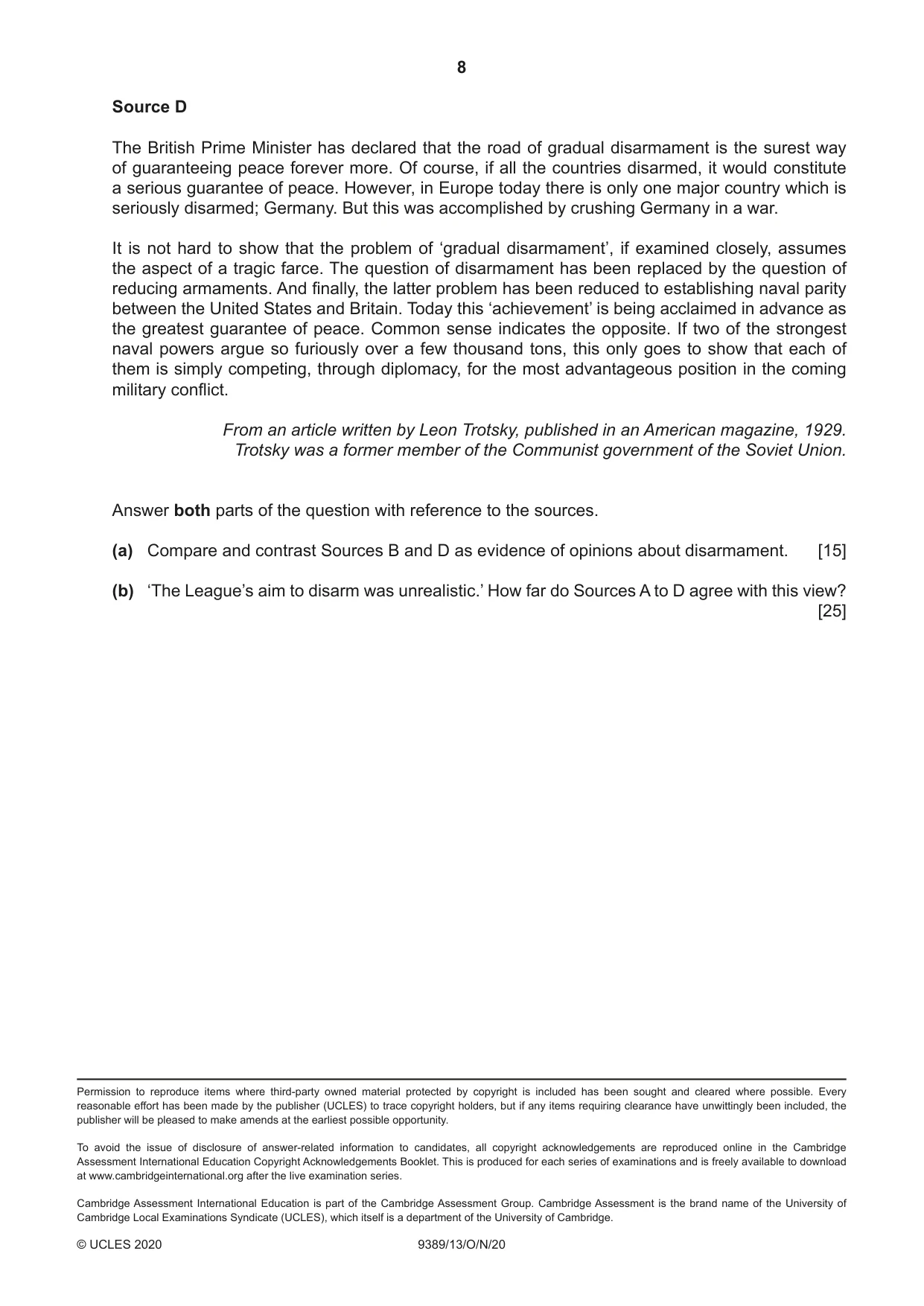 Cambridge A Level History 9389 2020 Oct/Nov Paper 1 · Variant 3 question paper, page 8 of 8