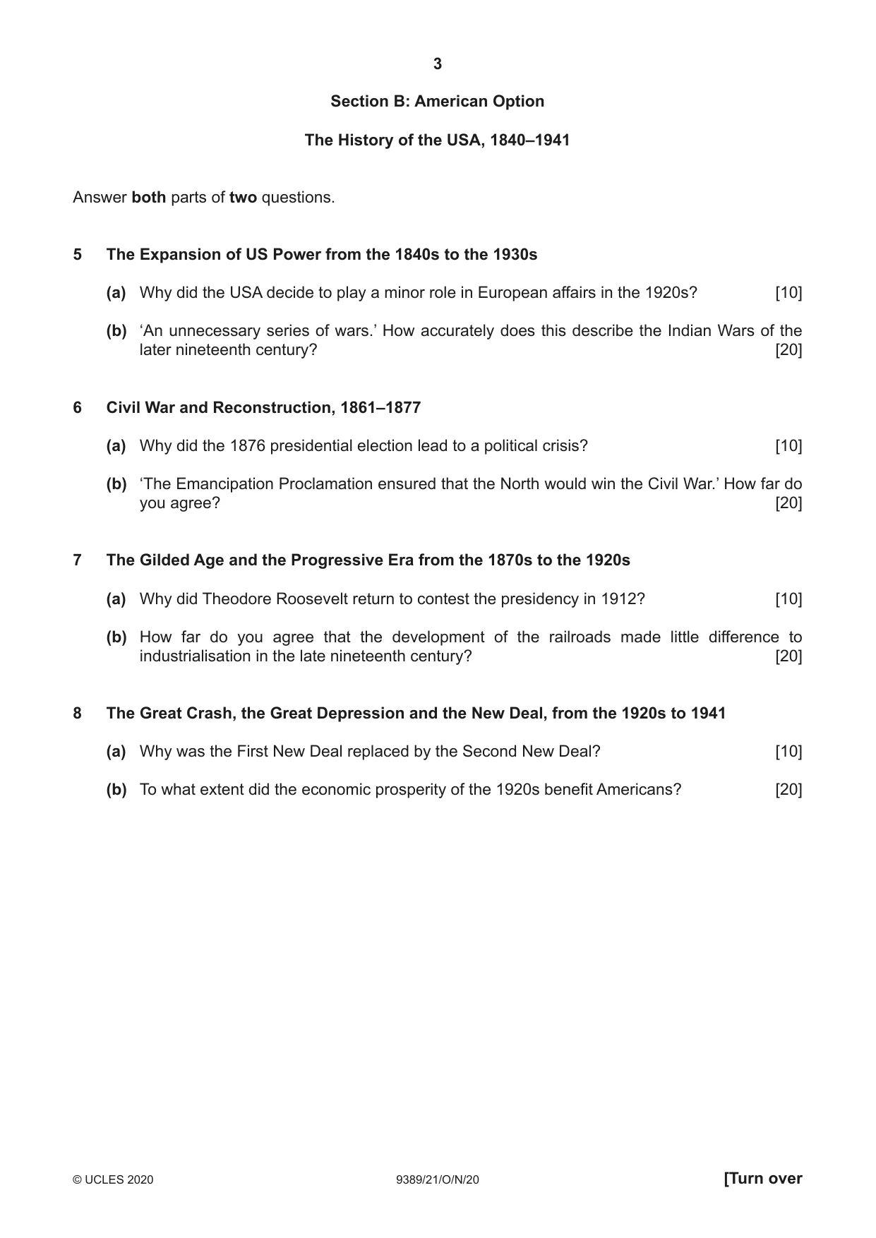 Cambridge A Level History 9389 2020 Oct/Nov Paper 2 · Variant 1 question paper, page 3 of 4