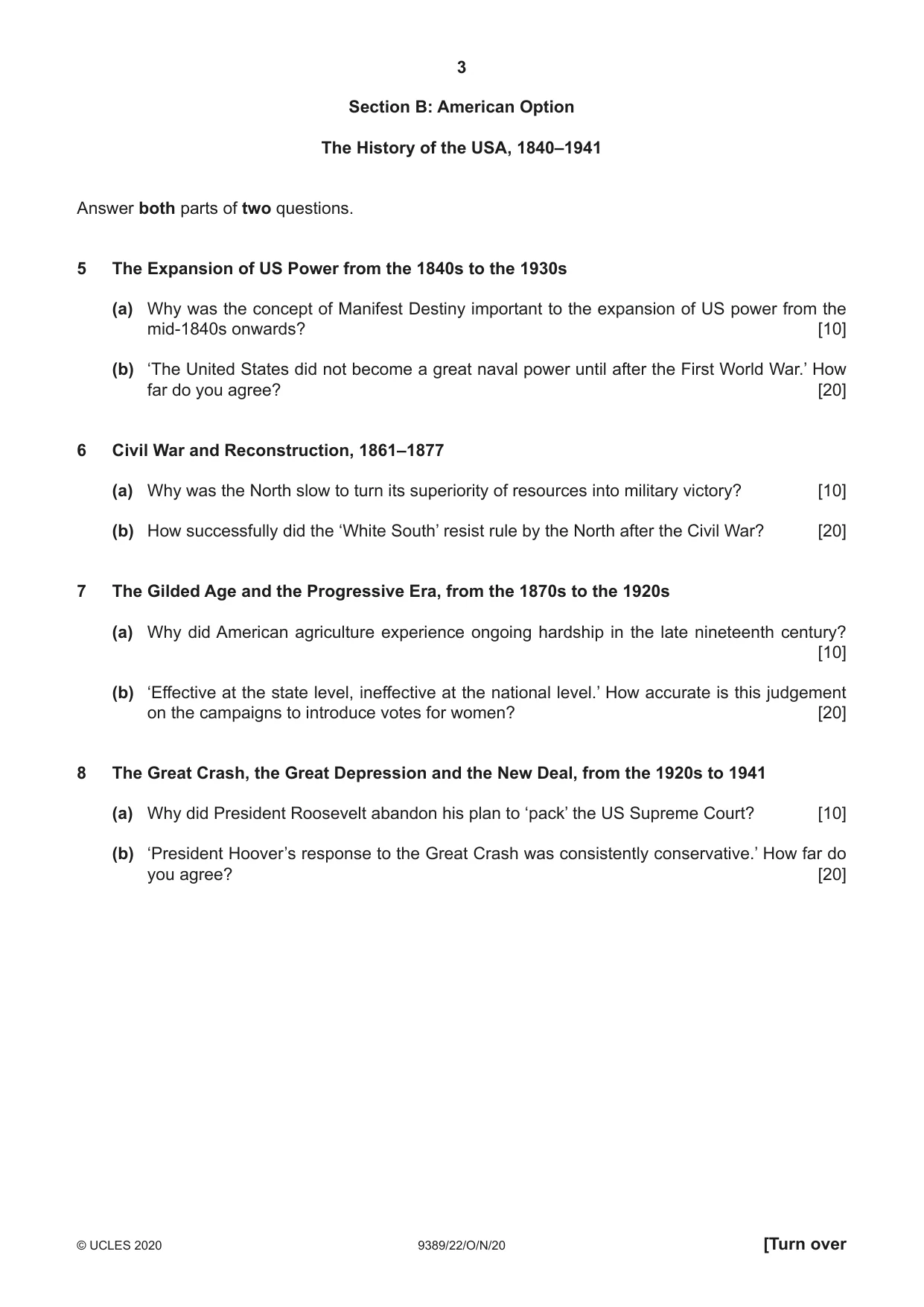 Cambridge A Level History 9389 2020 Oct/Nov Paper 2 · Variant 2 question paper, page 3 of 4