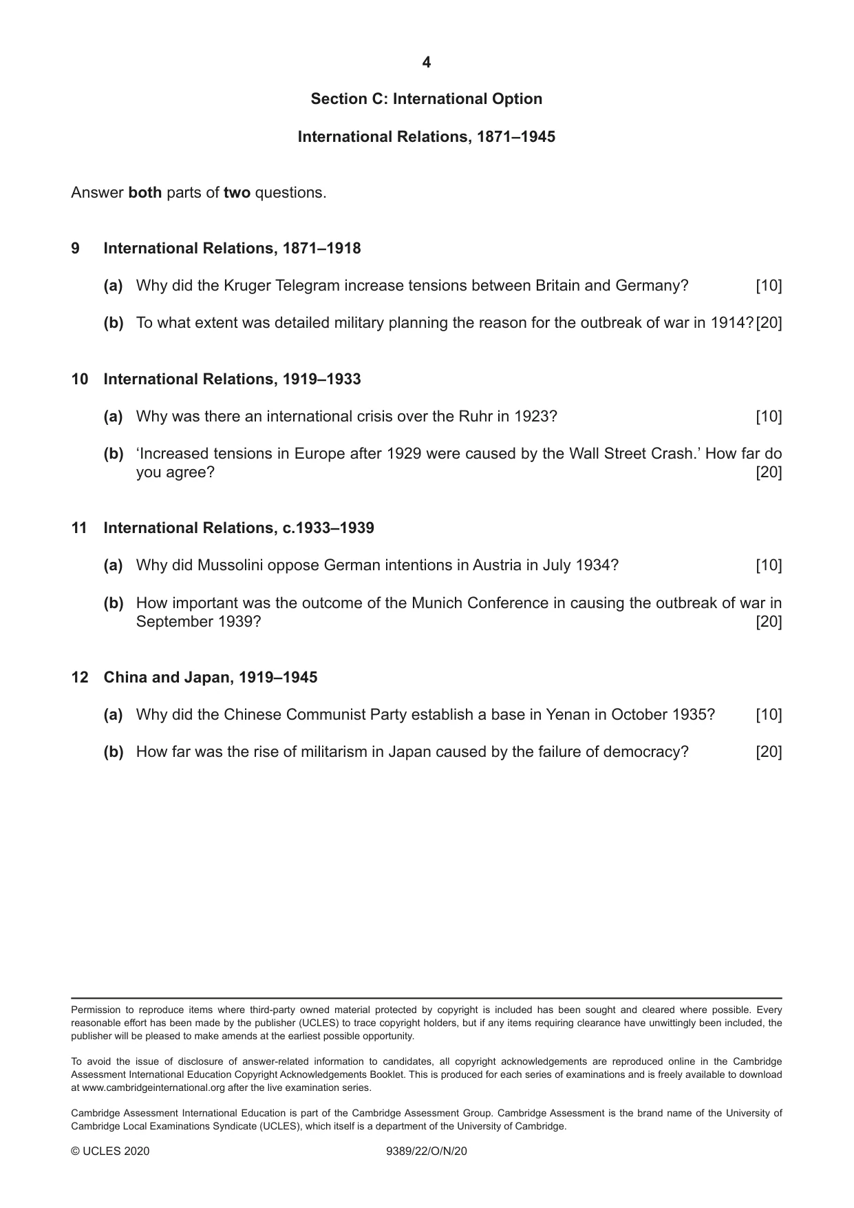 Cambridge A Level History 9389 2020 Oct/Nov Paper 2 · Variant 2 question paper, page 4 of 4