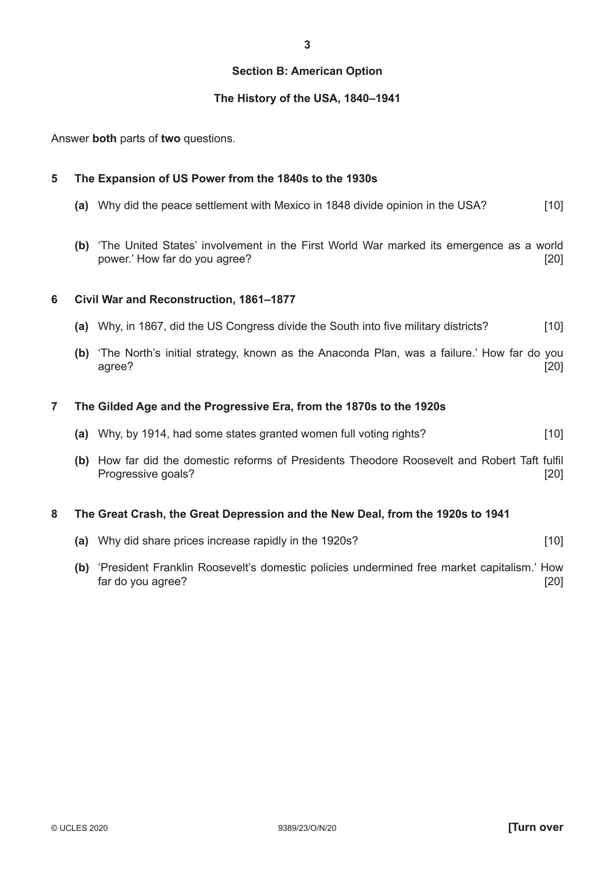Cambridge A Level History 9389 2020 Oct/Nov Paper 2 · Variant 3 question paper, page 3 of 4