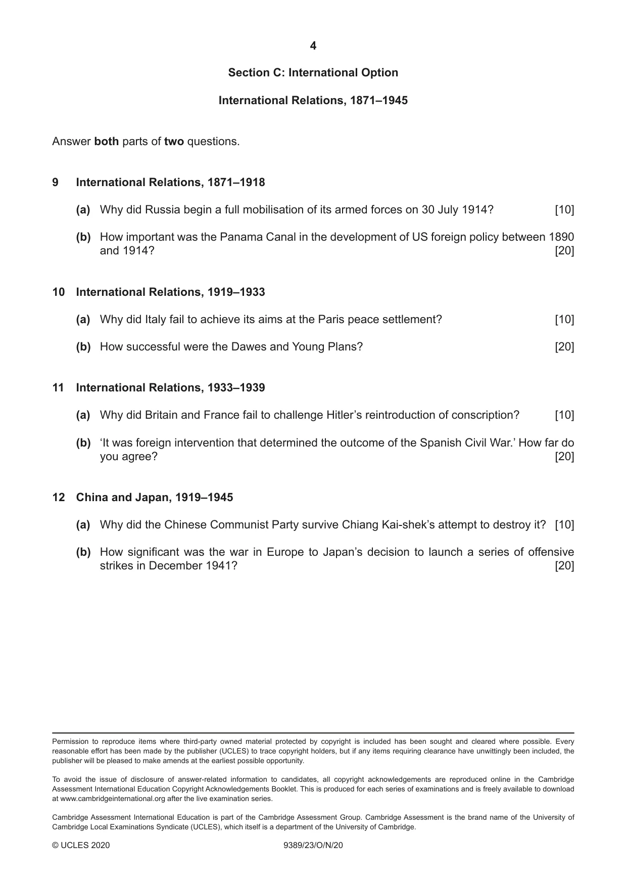 Cambridge A Level History 9389 2020 Oct/Nov Paper 2 · Variant 3 question paper, page 4 of 4