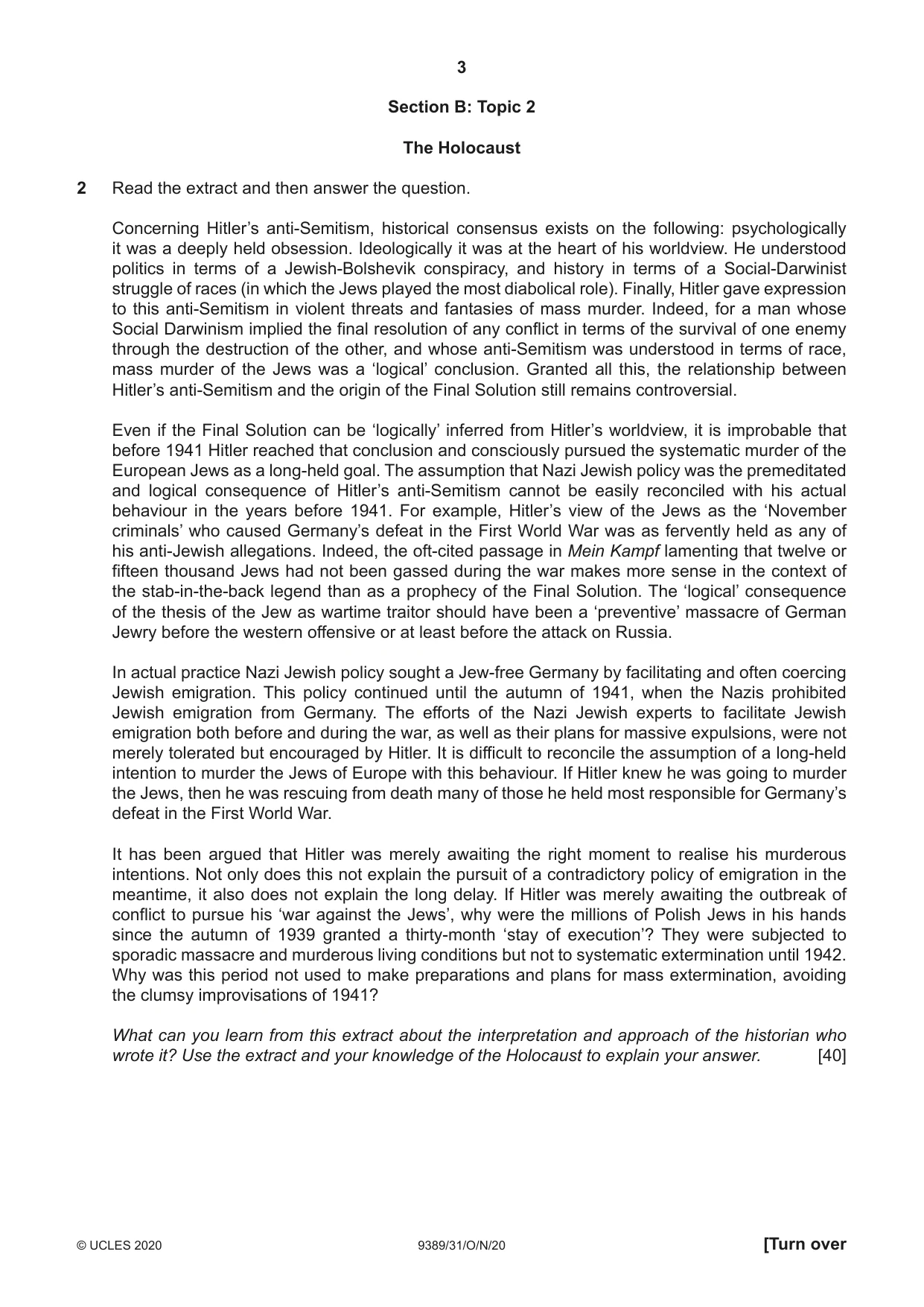 Cambridge A Level History 9389 2020 Oct/Nov Paper 3 · Variant 1 question paper, page 3 of 4