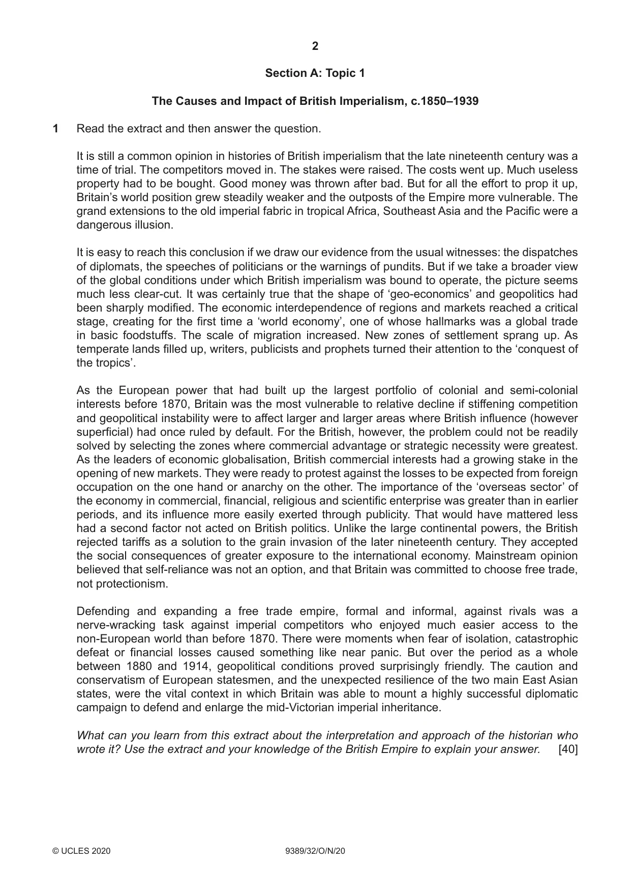 Cambridge A Level History 9389 2020 Oct/Nov Paper 3 · Variant 2 question paper, page 2 of 4