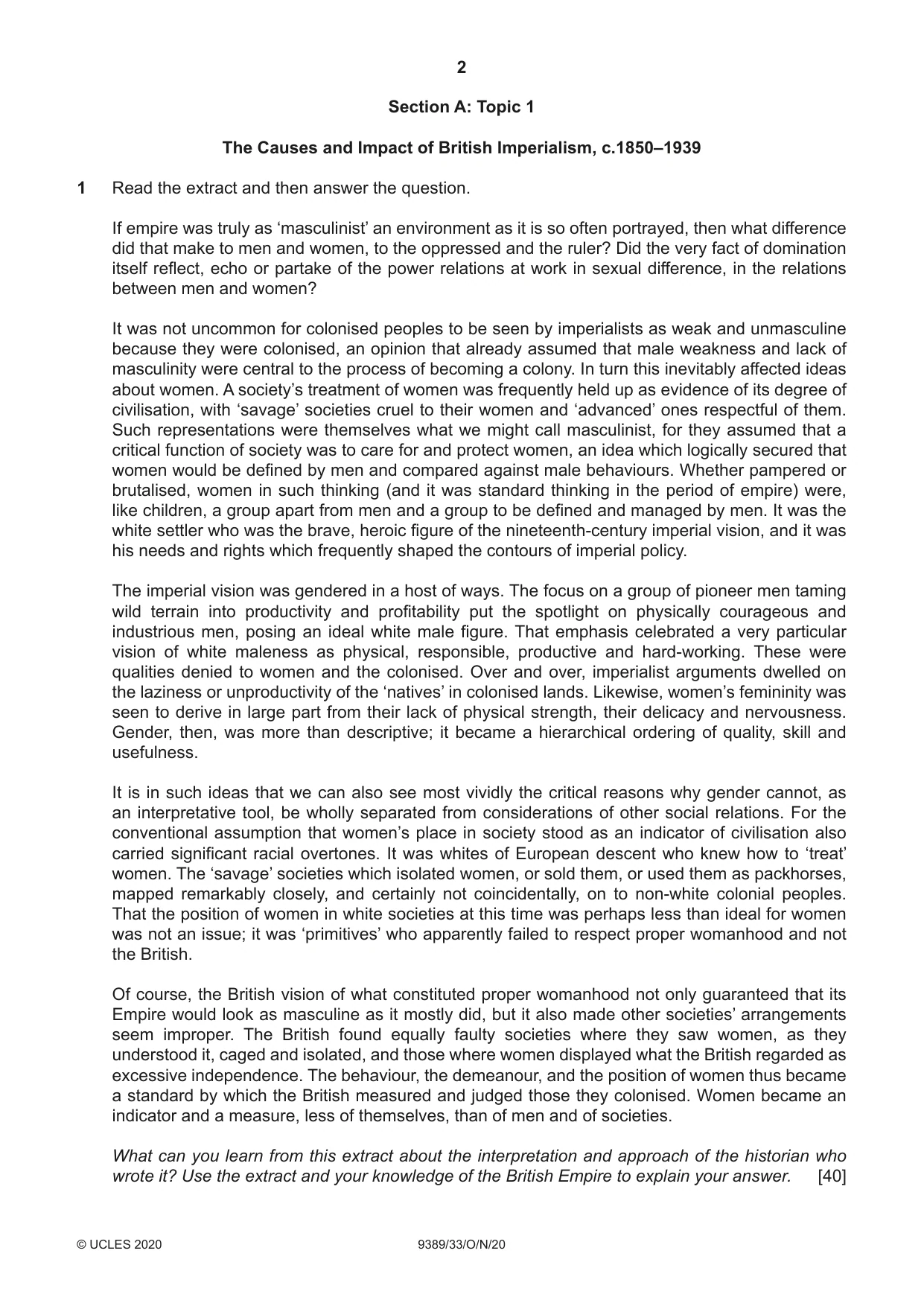 Cambridge A Level History 9389 2020 Oct/Nov Paper 3 · Variant 3 question paper, page 2 of 4
