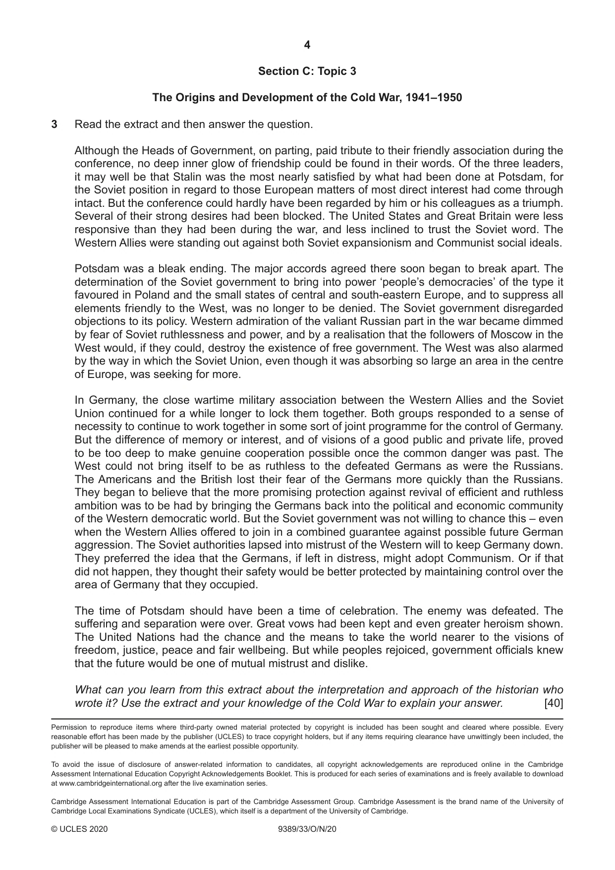 Cambridge A Level History 9389 2020 Oct/Nov Paper 3 · Variant 3 question paper, page 4 of 4