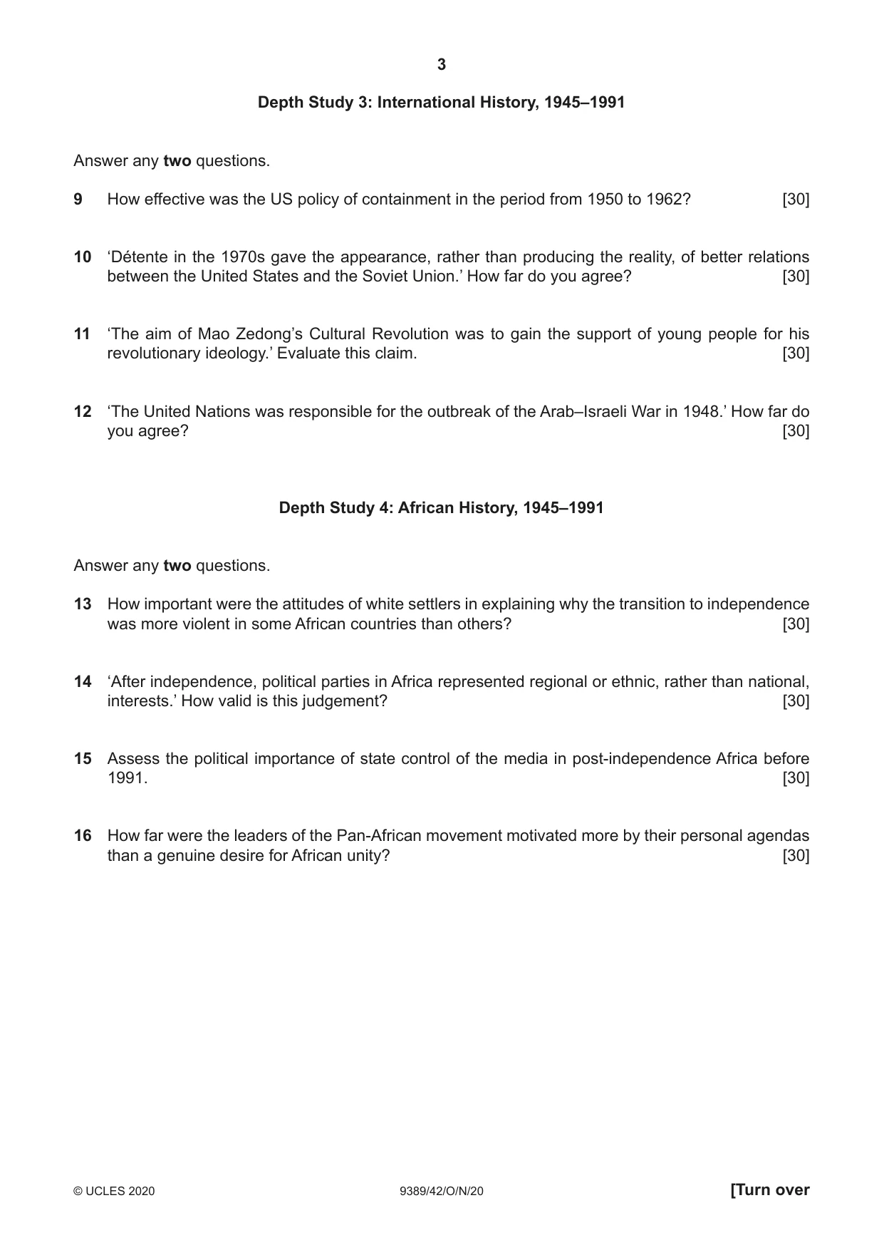 Cambridge A Level History 9389 2020 Oct/Nov Paper 4 · Variant 2 question paper, page 3 of 4