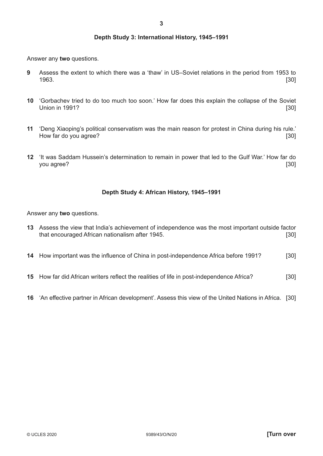 Cambridge A Level History 9389 2020 Oct/Nov Paper 4 · Variant 3 question paper, page 3 of 4