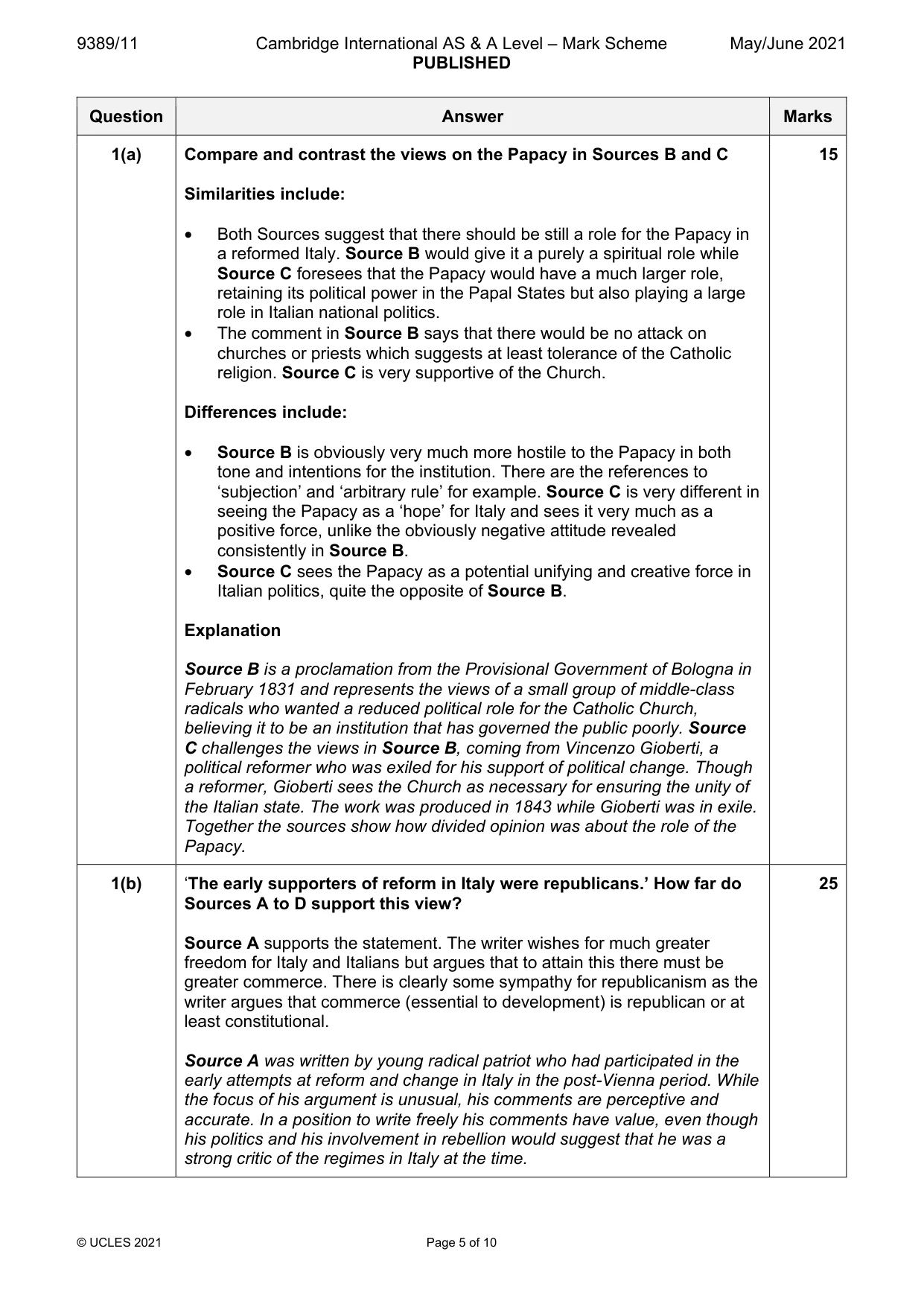 Mark scheme, page 5 of 10