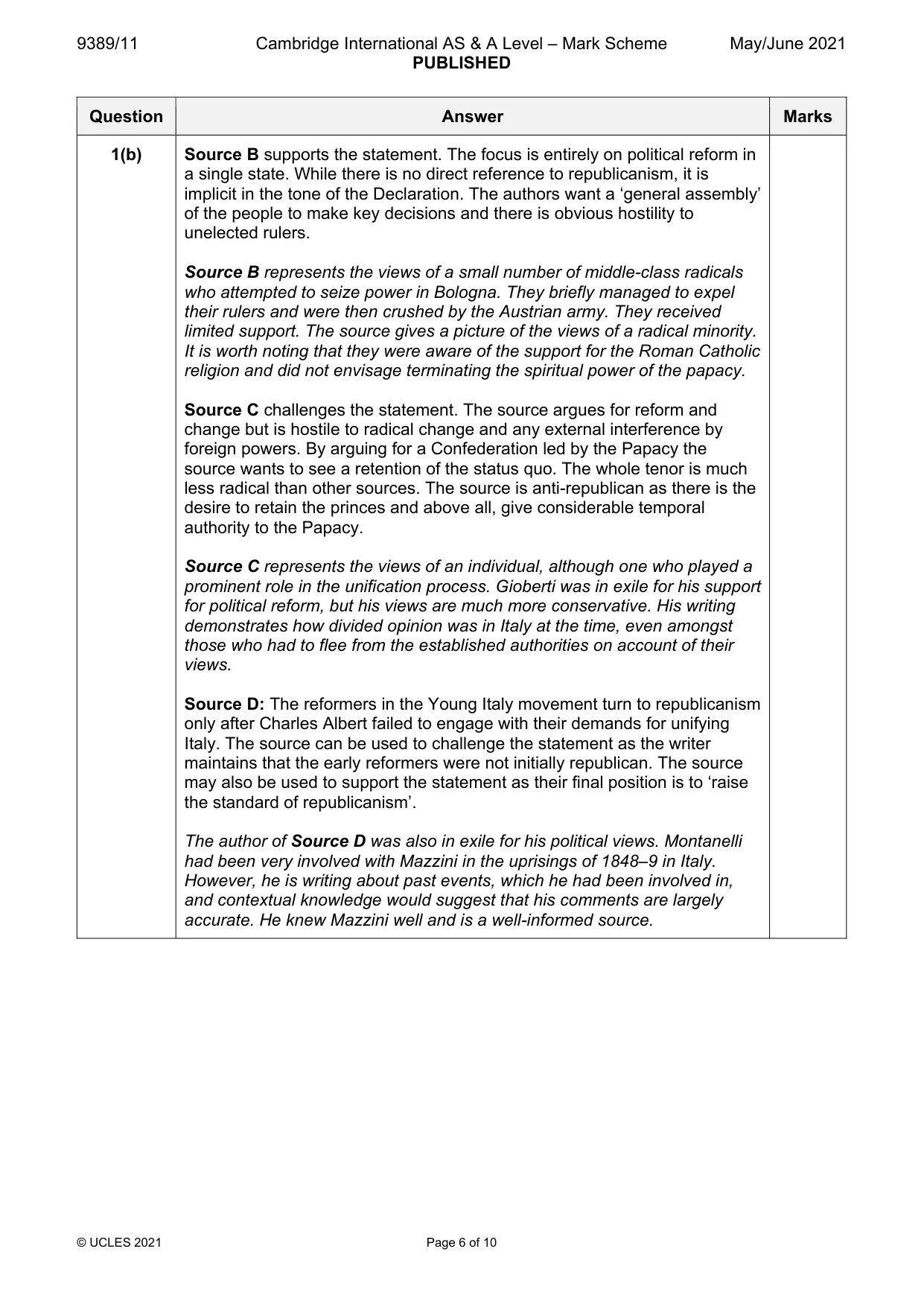 Mark scheme, page 6 of 10