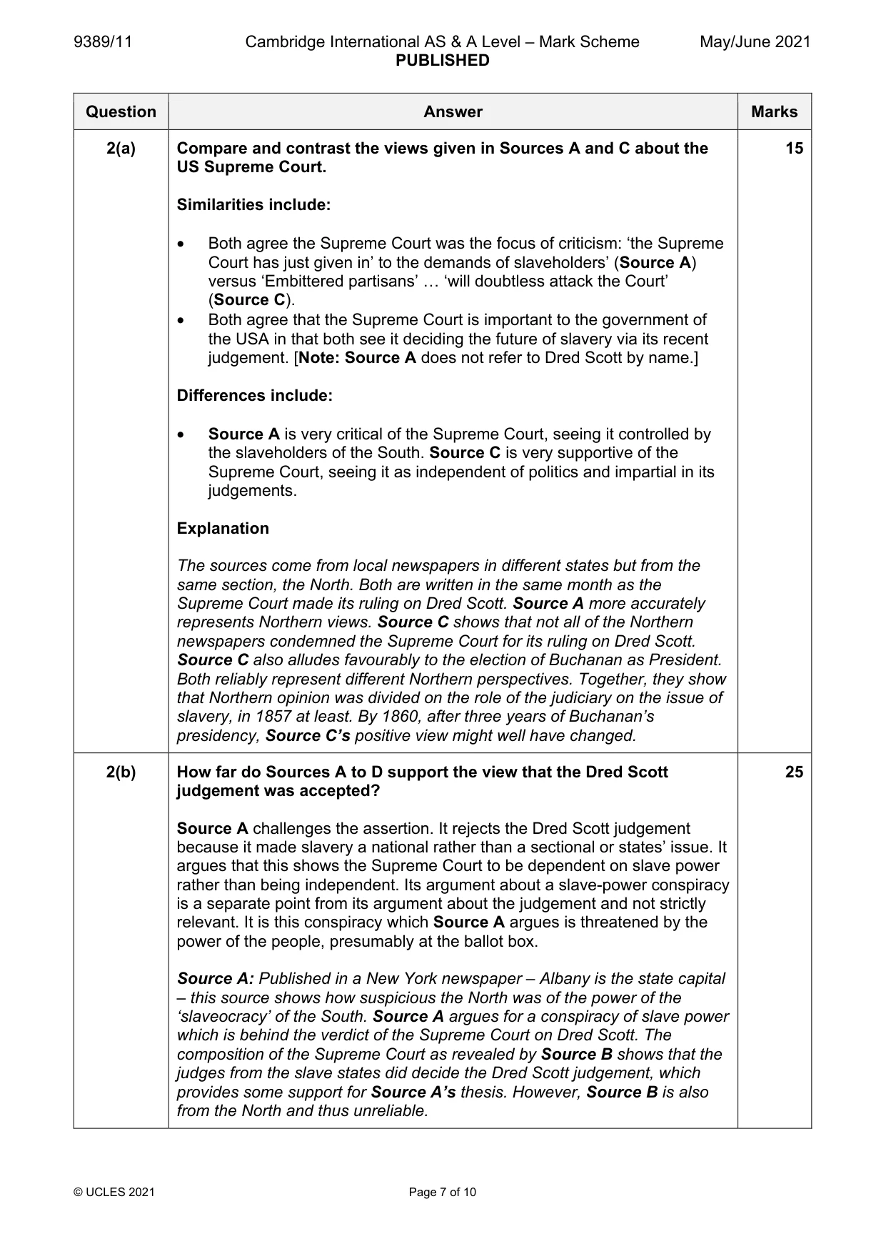 Mark scheme, page 7 of 10